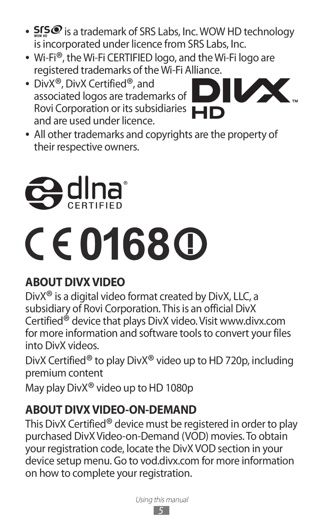 Samsung GT-P7310FKATMC, GT-P7310FKEKSA, GT-P7310FKAKSA, GT-P7310FKEJED, GT-P7310UWAKSA manual About Divx VIDEO-ON-DEMAND 