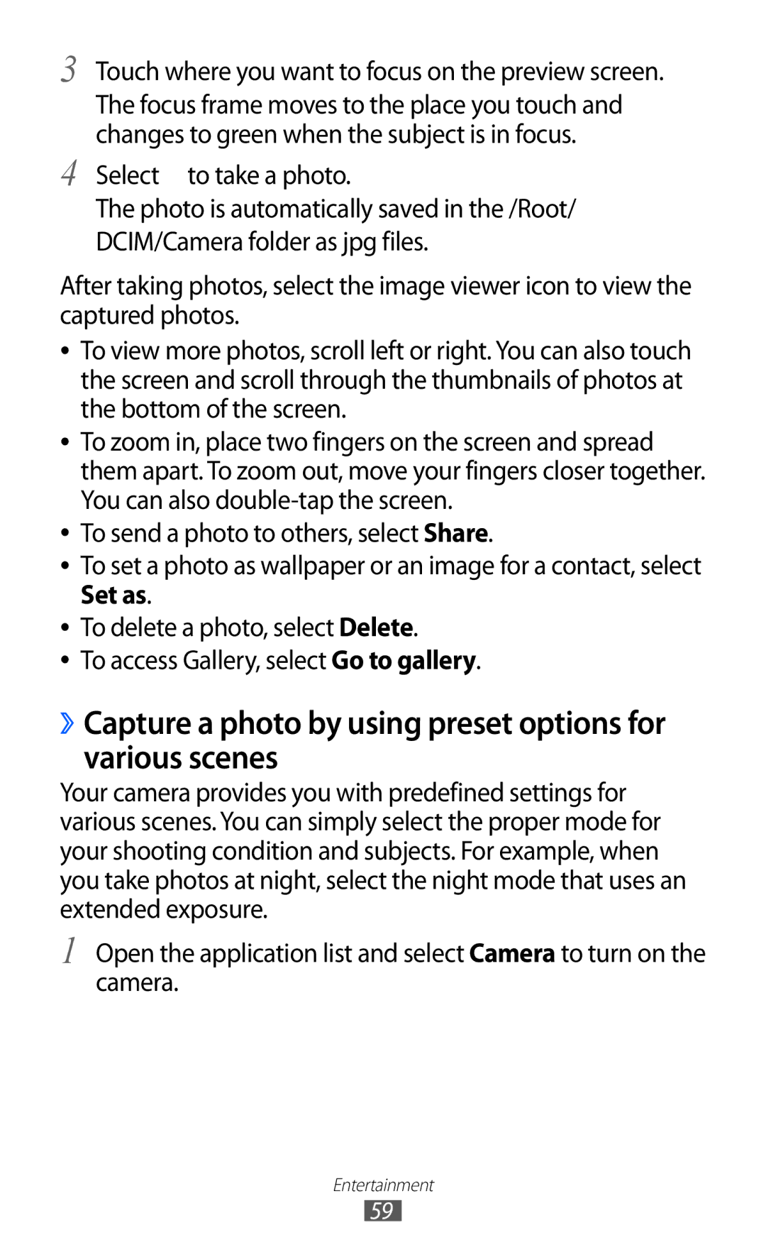 Samsung GT-P7310FKEJED, GT-P7310FKEKSA, GT-P7310FKAKSA manual ››Capture a photo by using preset options for various scenes 