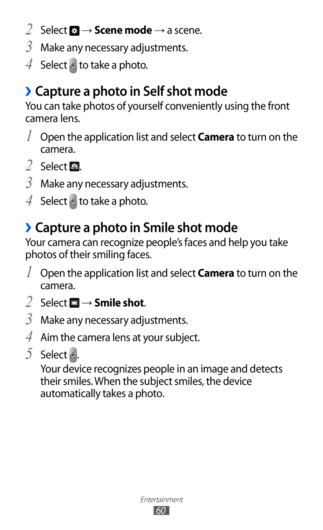 Samsung GT-P7310UWAKSA ››Capture a photo in Self shot mode, ››Capture a photo in Smile shot mode, Select → Smile shot 