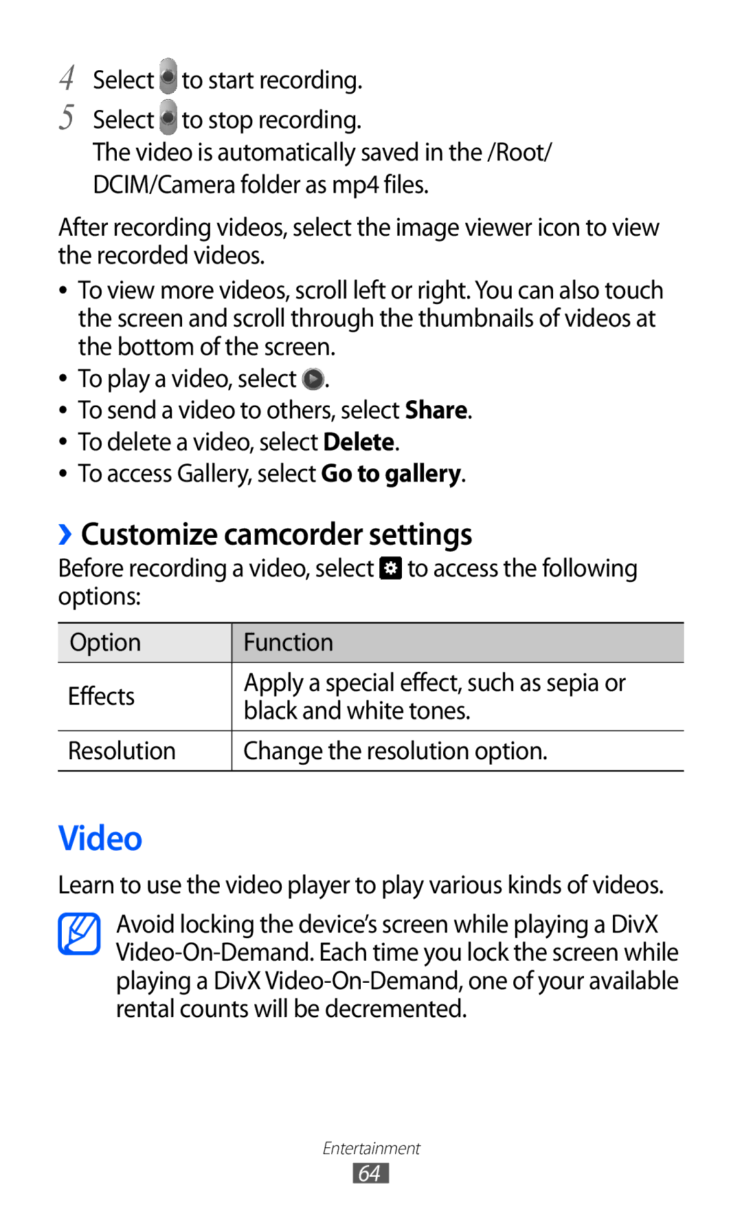 Samsung GT-P7310FKAXSG, GT-P7310FKEKSA, GT-P7310FKAKSA, GT-P7310FKEJED, GT-P7310UWAKSA Video, ››Customize camcorder settings 