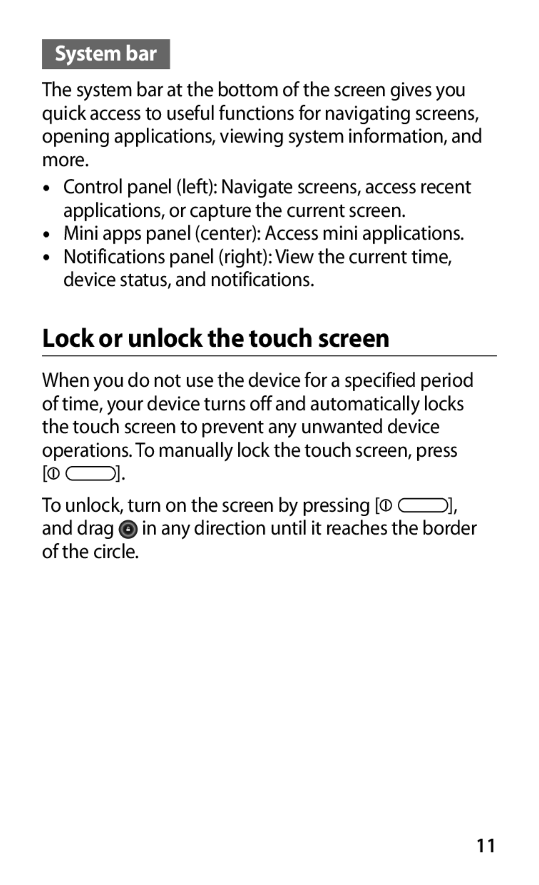 Samsung GT-P7310UWAXEV, GT-P7310FKEKSA, GT-P7310FKEJED, GT-P7310FKAJED manual Lock or unlock the touch screen, System bar 