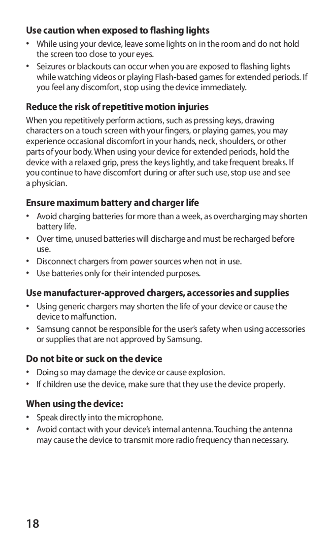 Samsung GT-P7310UWAABS manual Use caution when exposed to flashing lights, Reduce the risk of repetitive motion injuries 