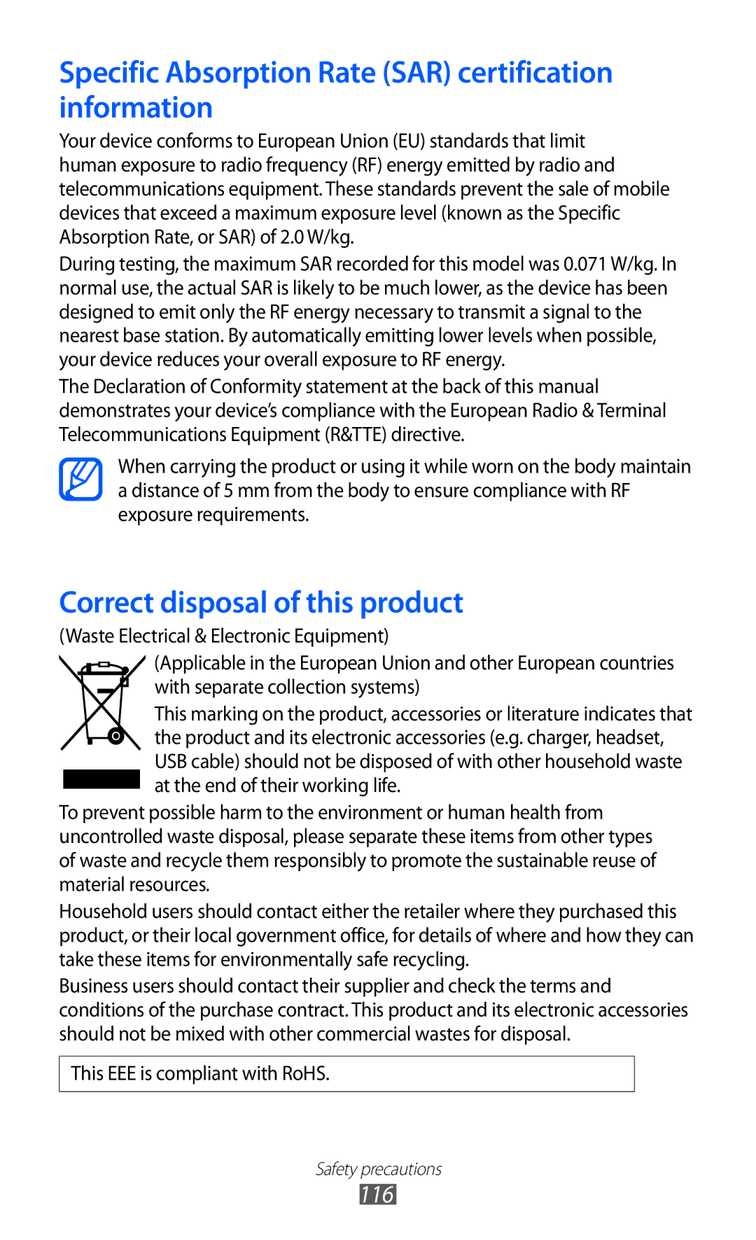 Samsung GT-P7310UWAFOP, GT-P7310FKEXEF, GT-P7310UWEXEF manual Specific Absorption Rate SAR certification information 