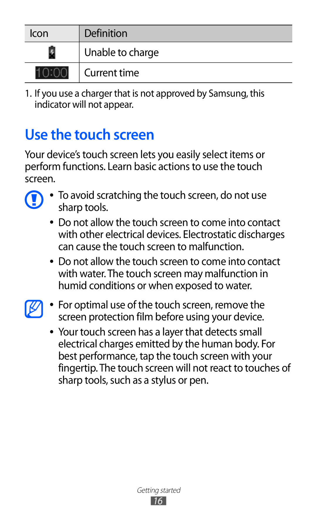 Samsung GT-P7310UWAXEZ, GT-P7310FKEXEF, GT-P7310UWEXEF, GT-P7310UWAXEF, GT-P7310FKAXEF, GT-P7310FKAITV Use the touch screen 