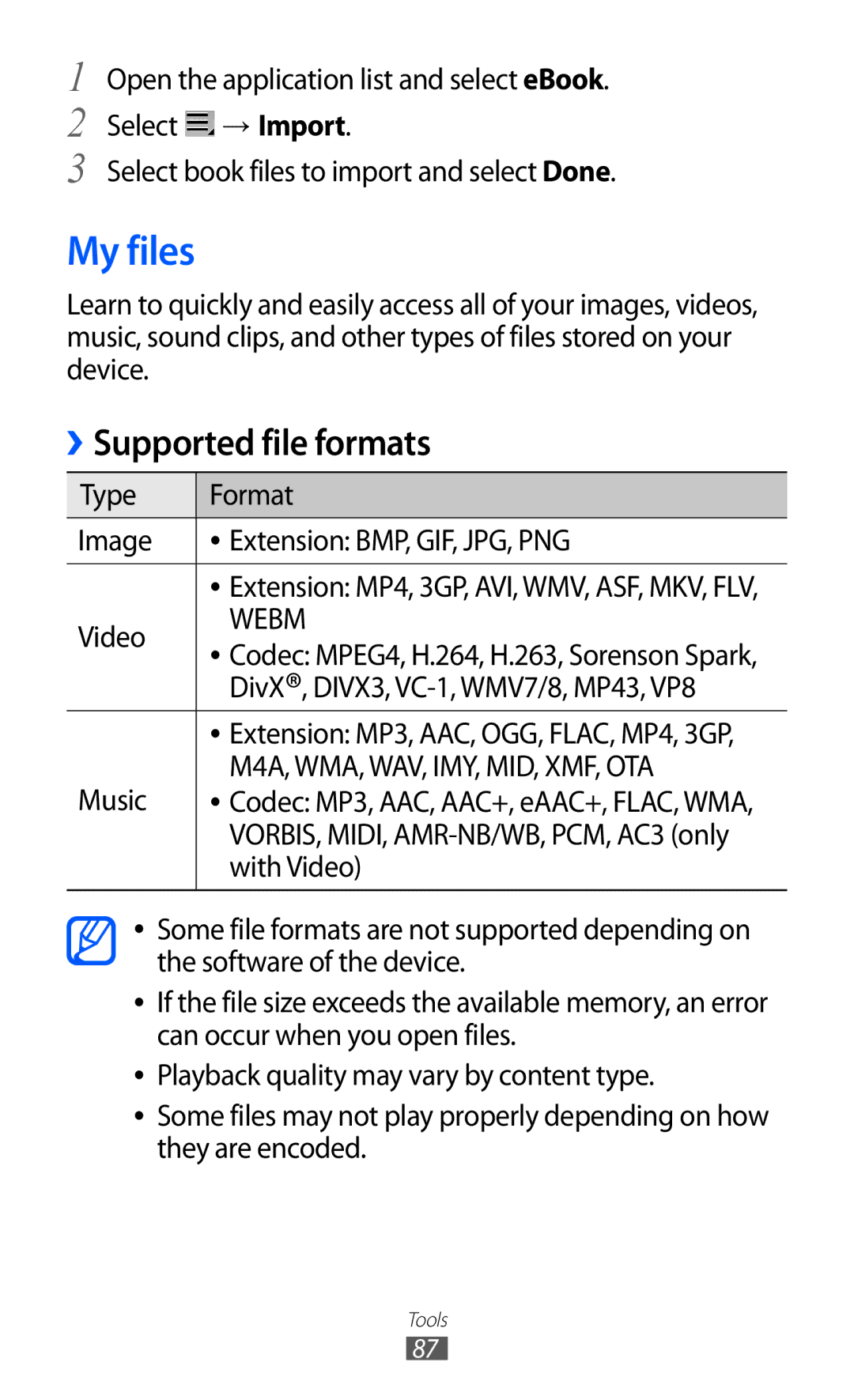 Samsung GT-P7310FKASER, GT-P7310FKEXEF, GT-P7310UWEXEF, GT-P7310UWAXEF, GT-P7310FKAXEF, GT-P7310FKAITV manual My files, Webm 