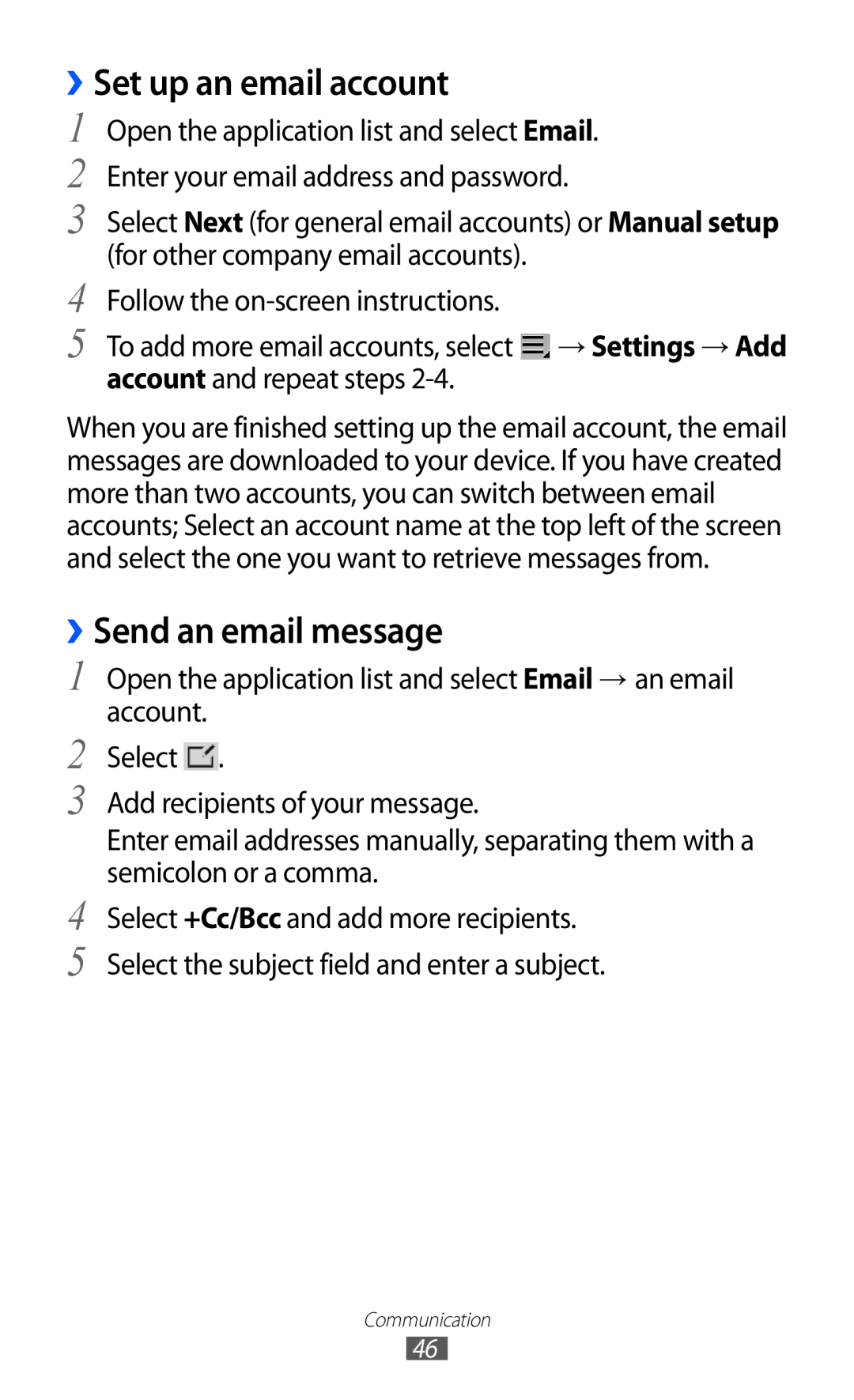 Samsung GT-P7310UWAXEF, GT-P7310FKEXEF, GT-P7310UWEXEF, GT-P7310FKAXEF ››Set up an email account, ››Send an email message 