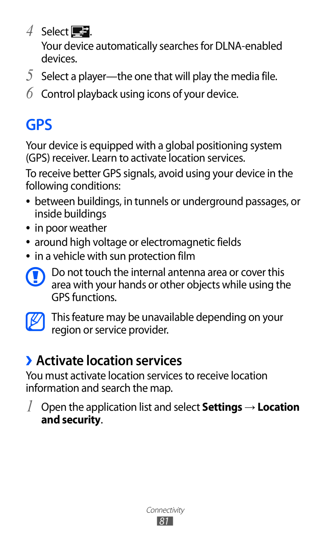 Samsung GT-P7310FKAAUT, GT-P7310FKEXEF, GT-P7310UWEXEF, GT-P7310UWAXEF manual ››Activate location services, and security 