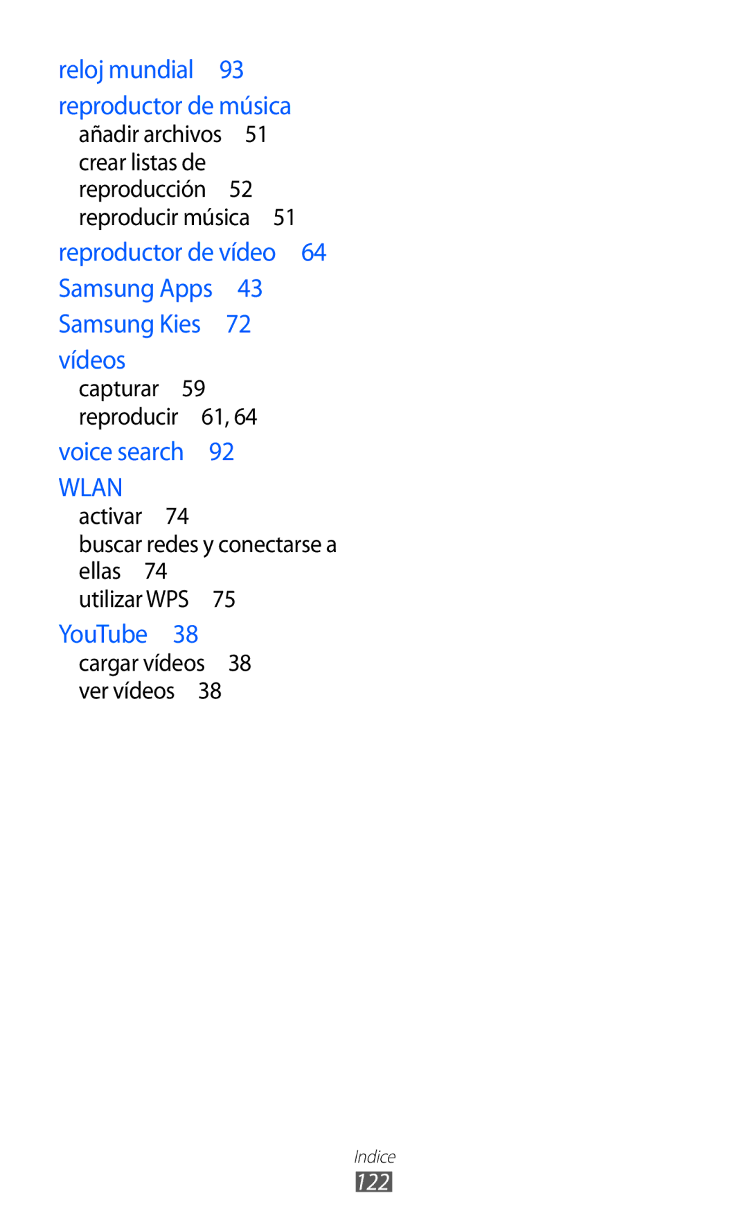 Samsung GT-P7310UWAFOP manual Vídeos capturar 59 reproducir 61, Activar Buscar redes y conectarse a ellas Utilizar WPS  