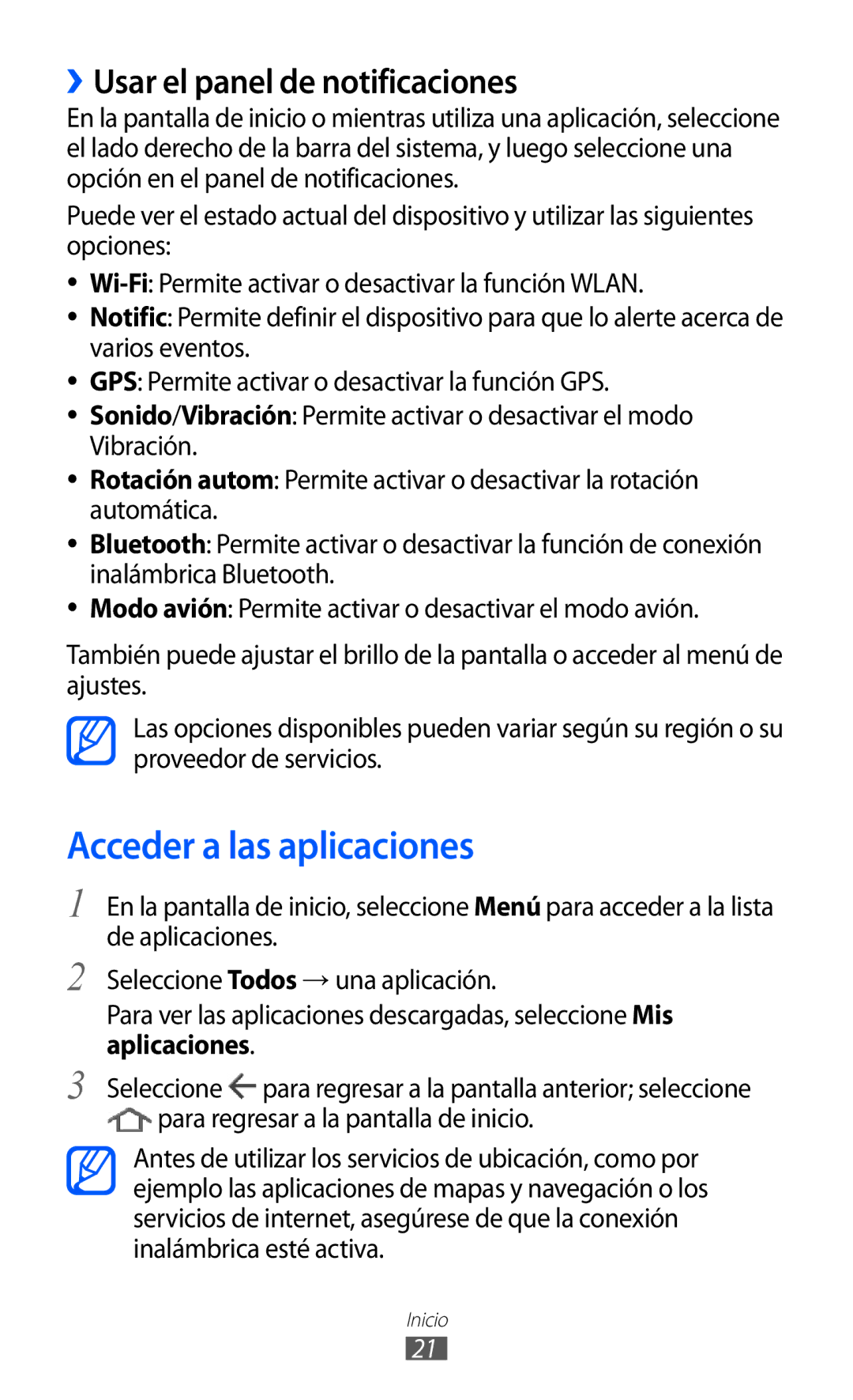 Samsung GT-P7310FKAFOP, GT-P7310UWAFOP manual Acceder a las aplicaciones, ››Usar el panel de notificaciones 