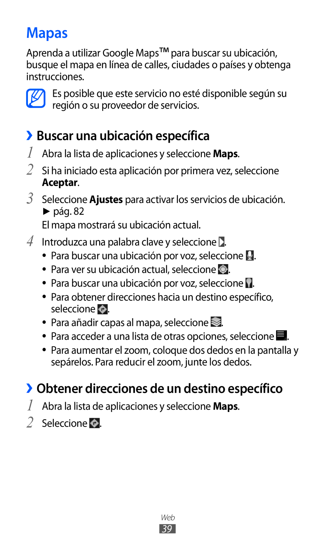 Samsung GT-P7310FKAFOP, GT-P7310UWAFOP manual Mapas, ››Buscar una ubicación específica, Aceptar 