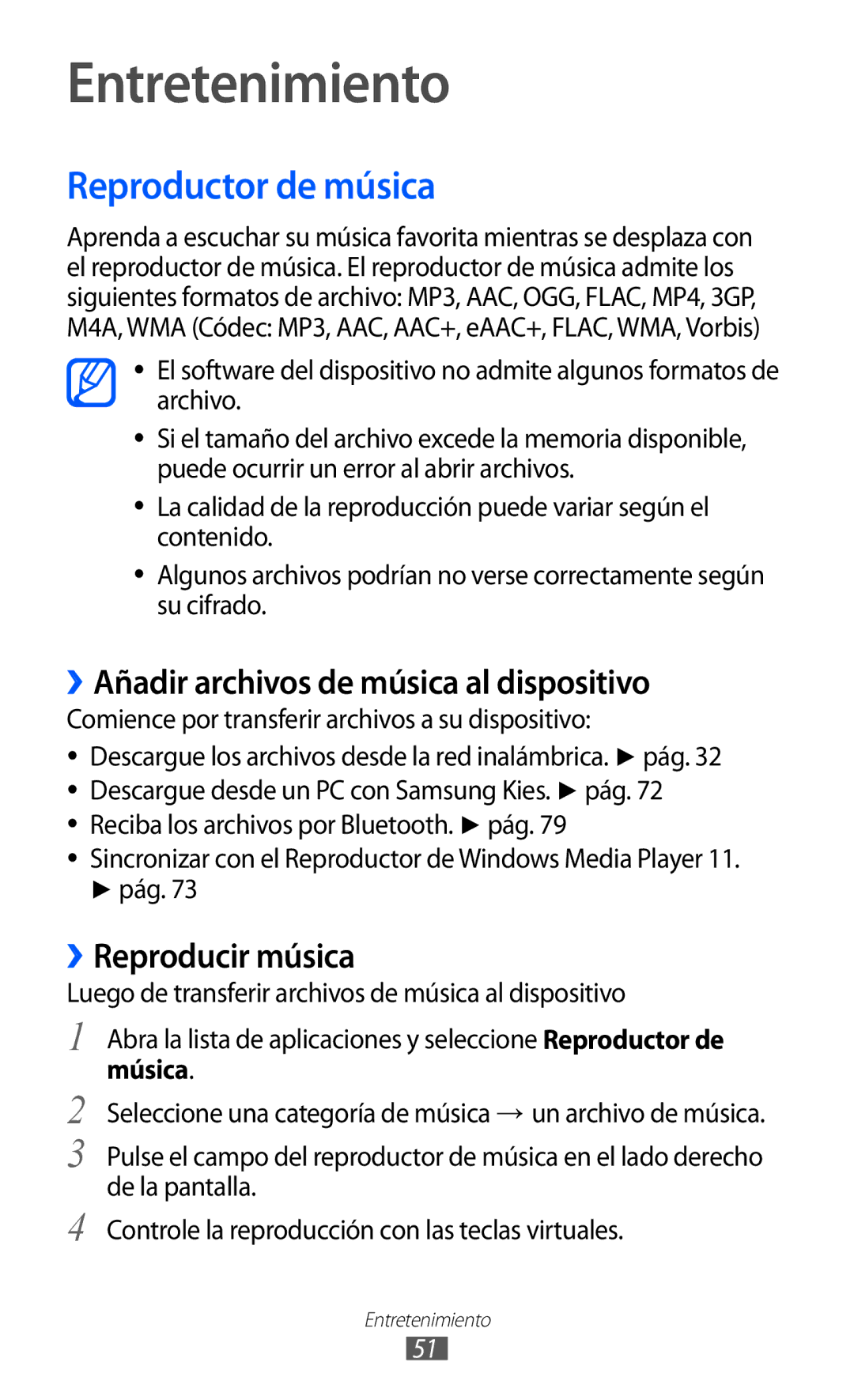 Samsung GT-P7310FKAFOP manual Entretenimiento, Reproductor de música, ››Añadir archivos de música al dispositivo, Música 