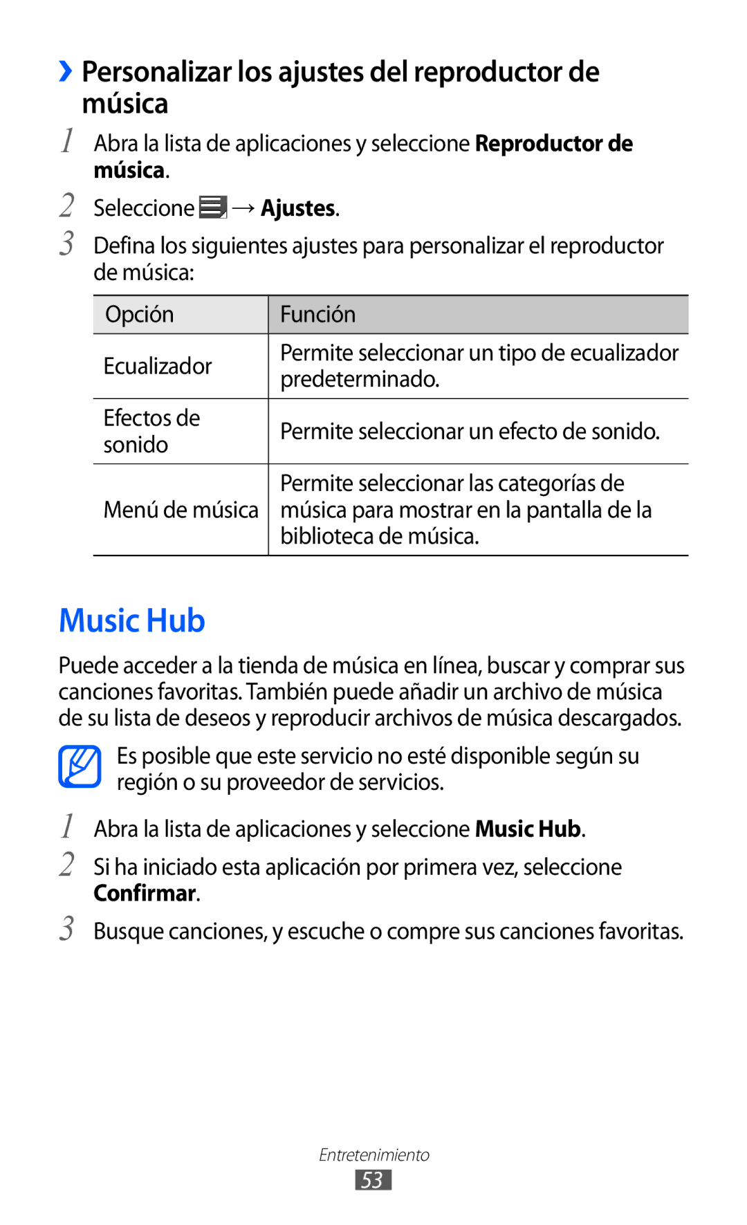 Samsung GT-P7310FKAFOP, GT-P7310UWAFOP manual Music Hub, ››Personalizar los ajustes del reproductor de música 