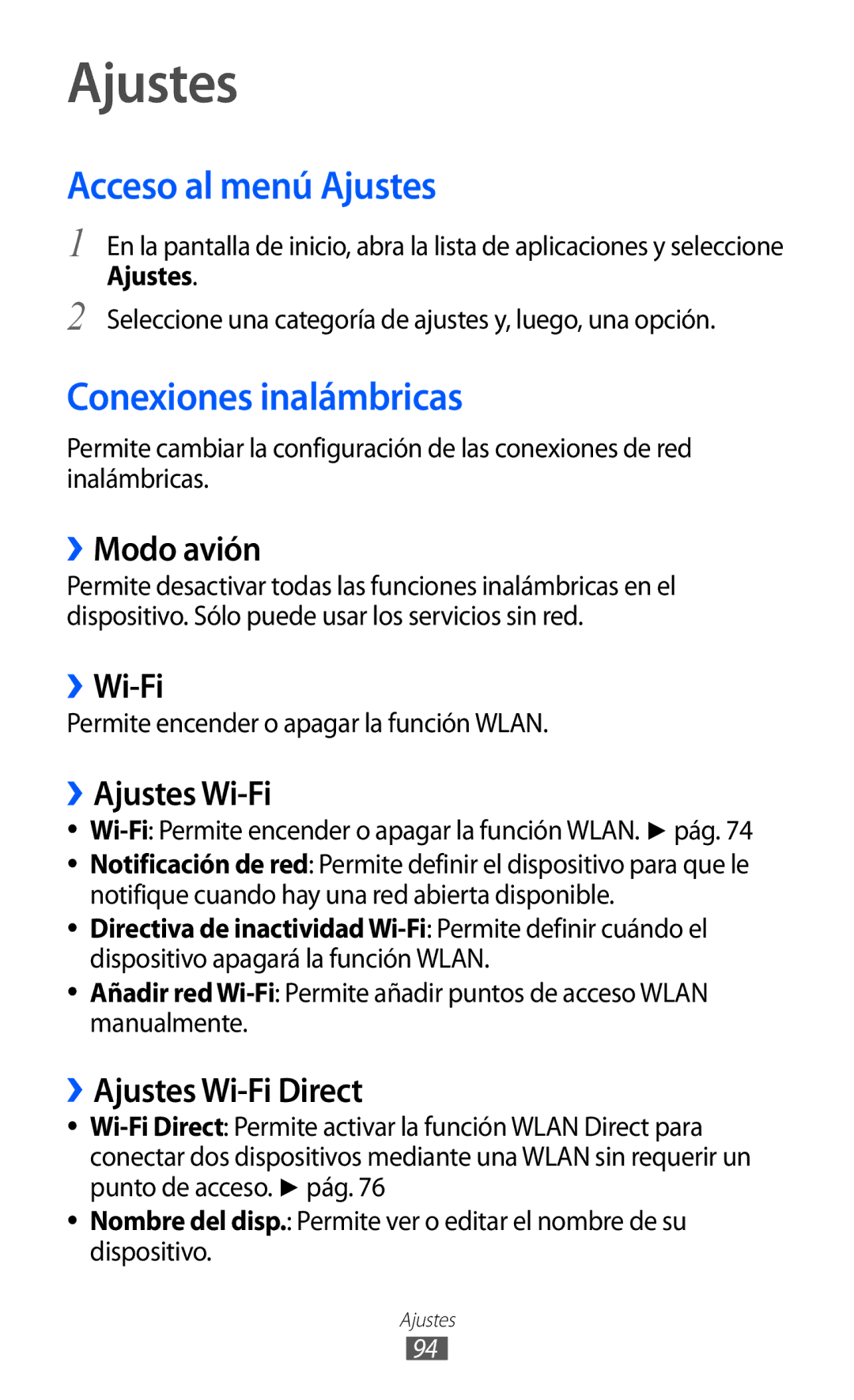 Samsung GT-P7310UWAFOP, GT-P7310FKAFOP manual Acceso al menú Ajustes, Conexiones inalámbricas 