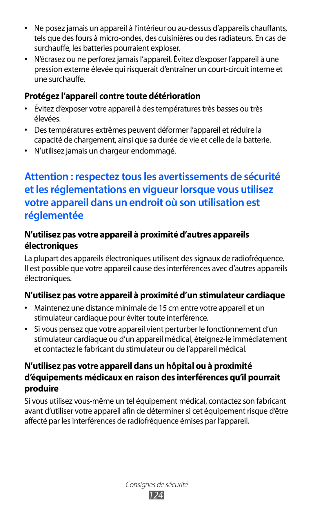 Samsung GT-P7320UWAFTM, GT-P7320UWACOV, GT-P7320FKAFTM manual 124, Protégez l’appareil contre toute détérioration 