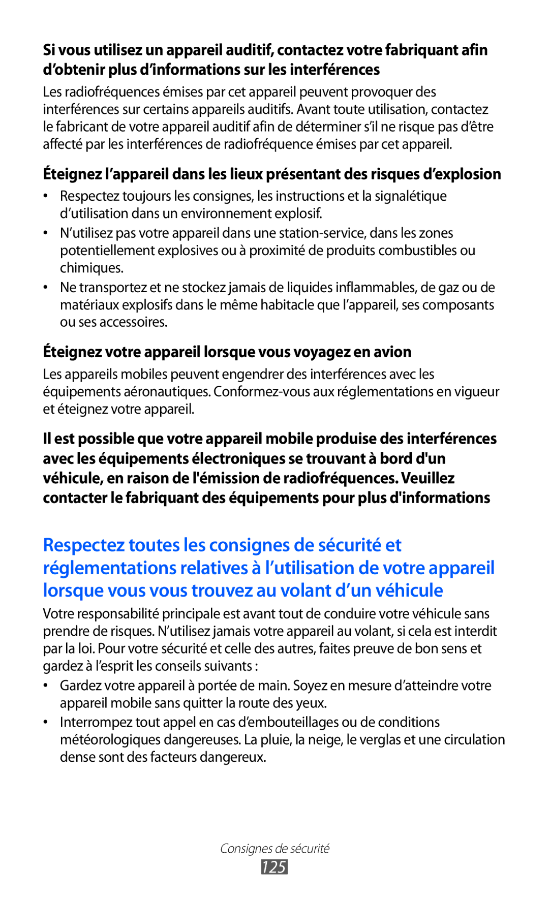 Samsung GT-P7320FKAFTM, GT-P7320UWACOV, GT-P7320UWAFTM manual 125, Éteignez votre appareil lorsque vous voyagez en avion 