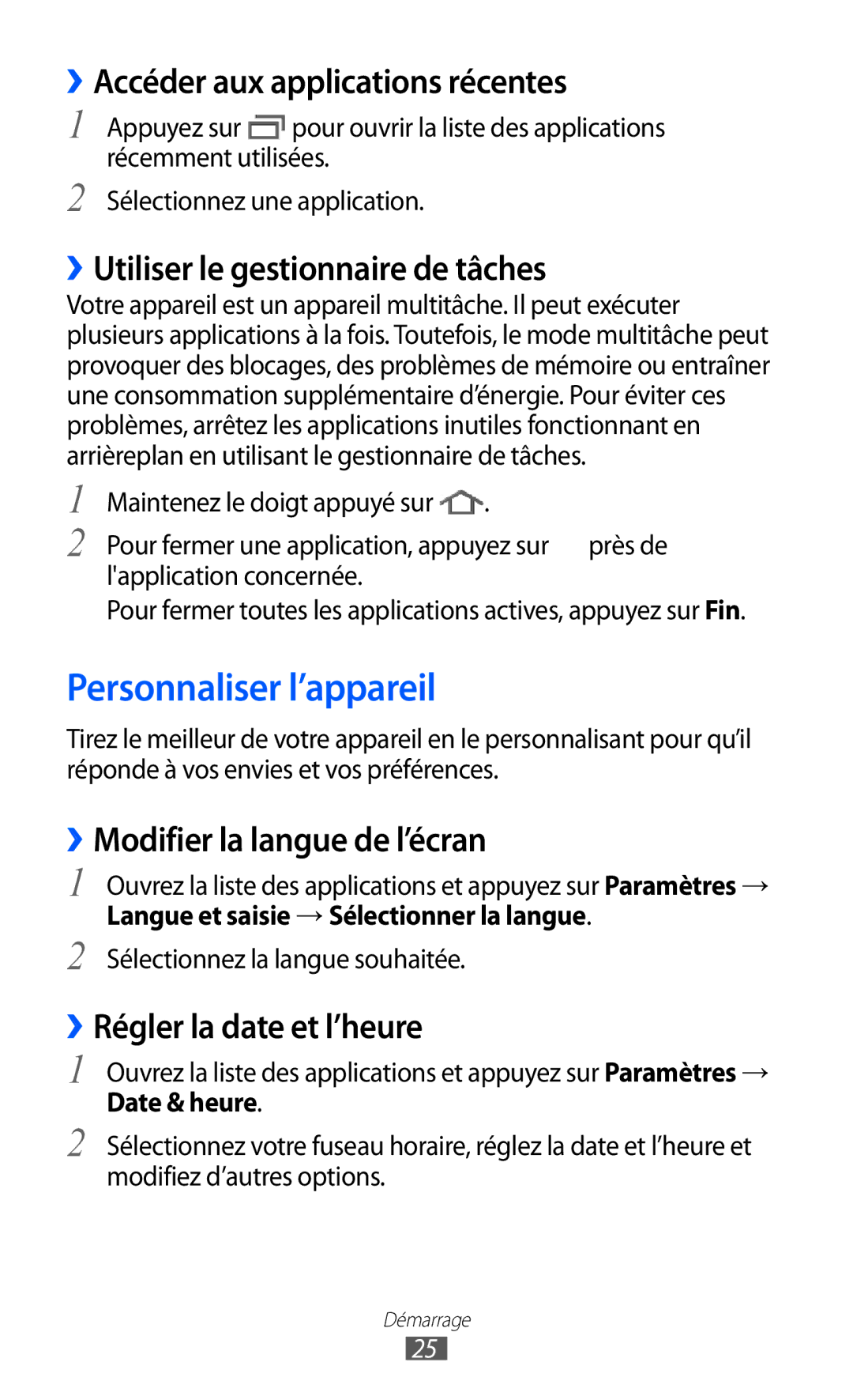 Samsung GT-P7320UWAFTM Personnaliser l’appareil, ››Accéder aux applications récentes, ››Utiliser le gestionnaire de tâches 