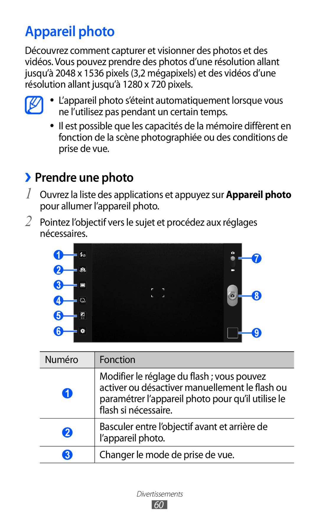 Samsung GT-P7320UWACOV, GT-P7320UWAFTM, GT-P7320FKAFTM manual Appareil photo, ››Prendre une photo 