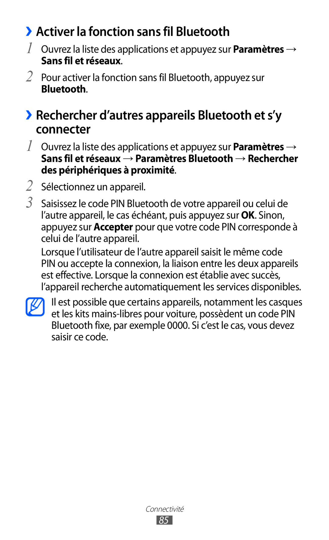 Samsung GT-P7320UWAFTM, GT-P7320UWACOV, GT-P7320FKAFTM manual ››Activer la fonction sans fil Bluetooth 