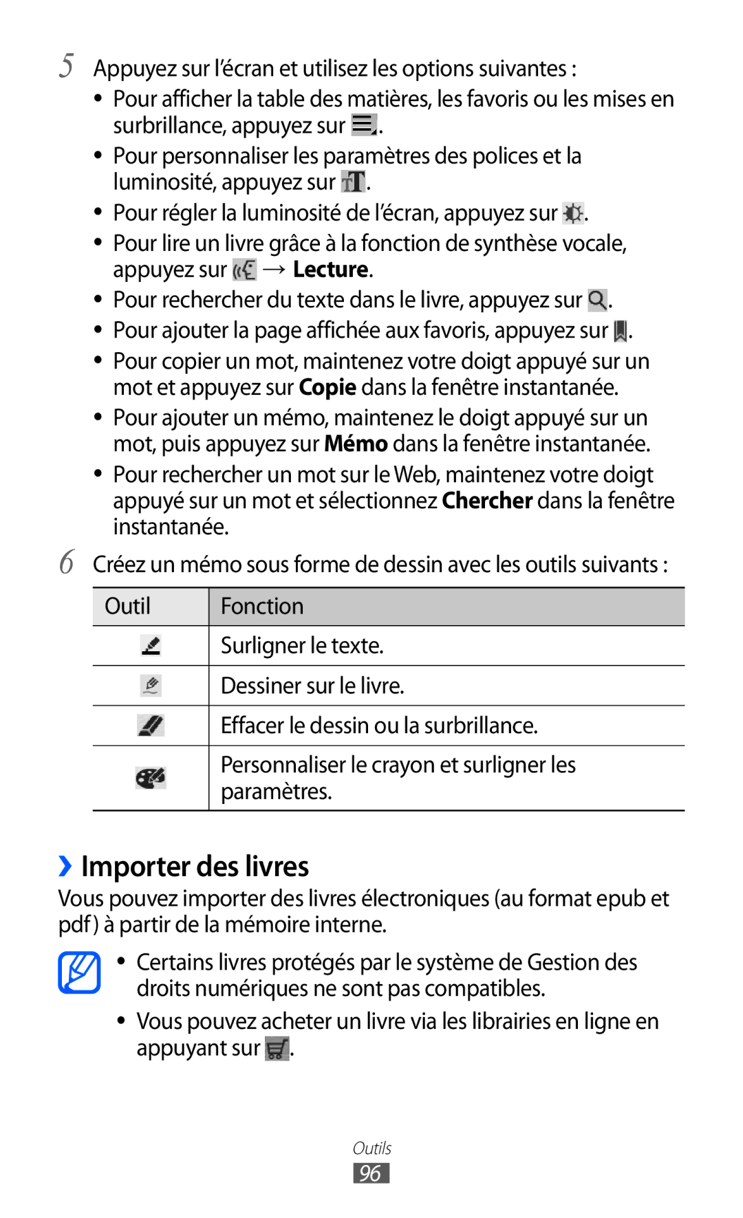 Samsung GT-P7320UWACOV, GT-P7320UWAFTM, GT-P7320FKAFTM manual ››Importer des livres 