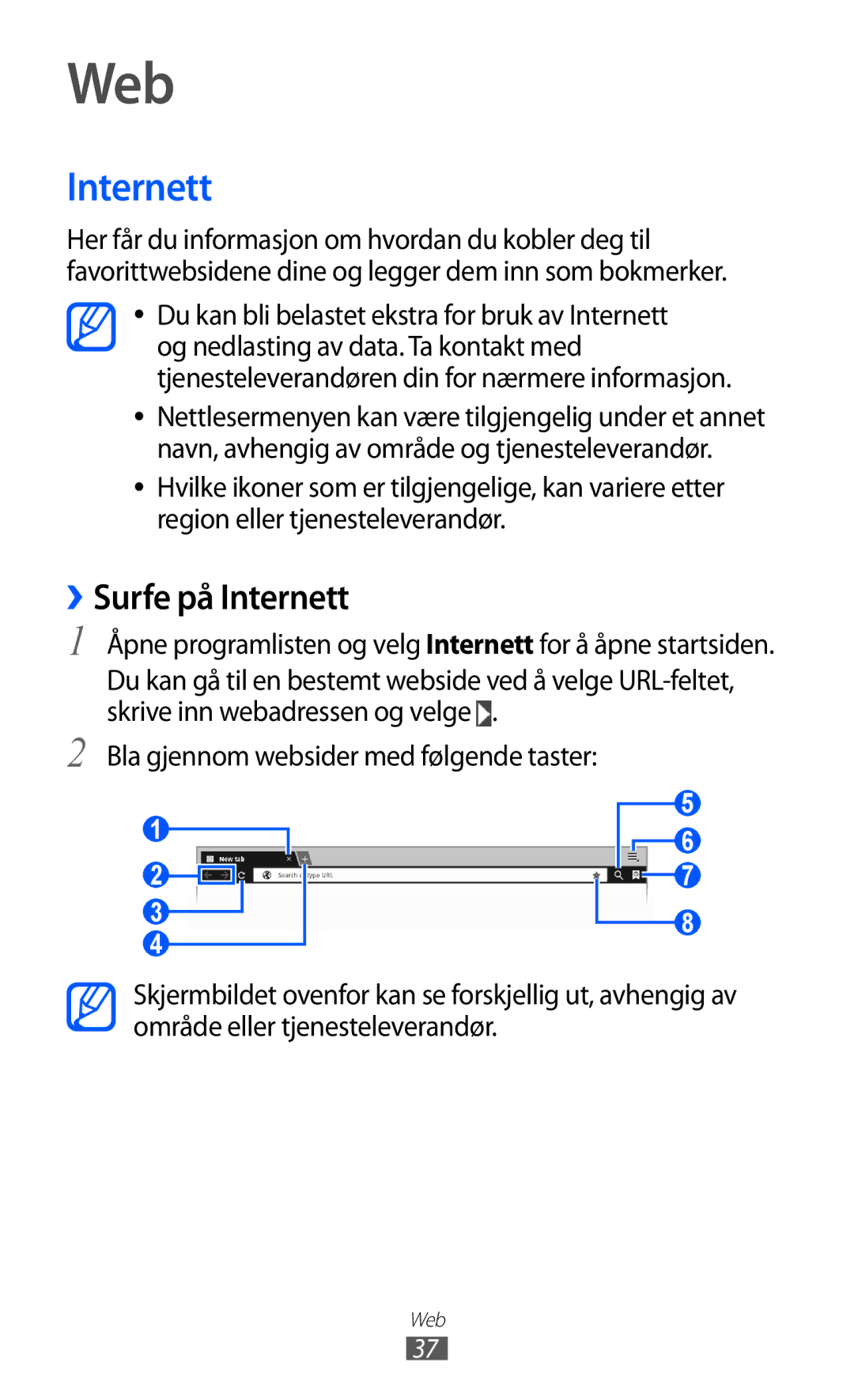 Samsung GT-P7320FKANEE, GT-P7320UWANEE, GT-P7320UWATSF, GT-P7320UWAELS manual Web, ››Surfe på Internett 