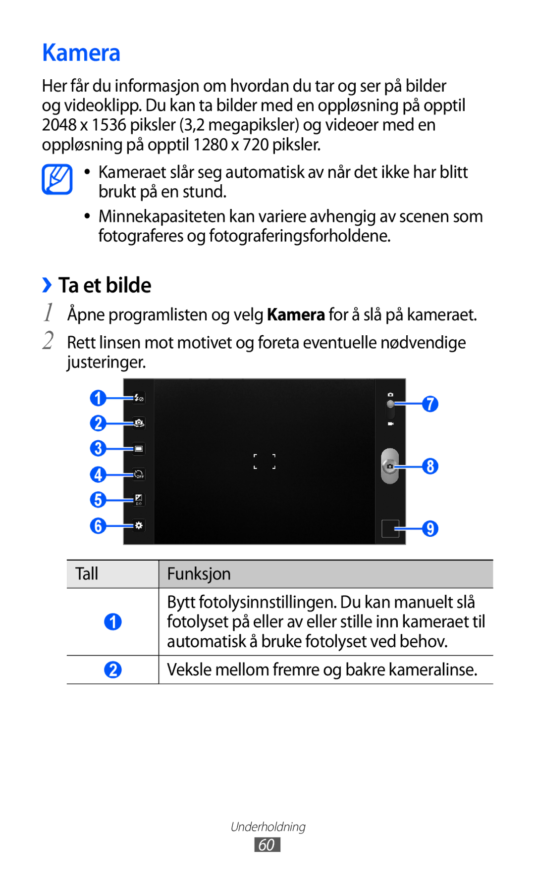 Samsung GT-P7320UWANEE, GT-P7320FKANEE, GT-P7320UWATSF Kamera, ››Ta et bilde, Veksle mellom fremre og bakre kameralinse 