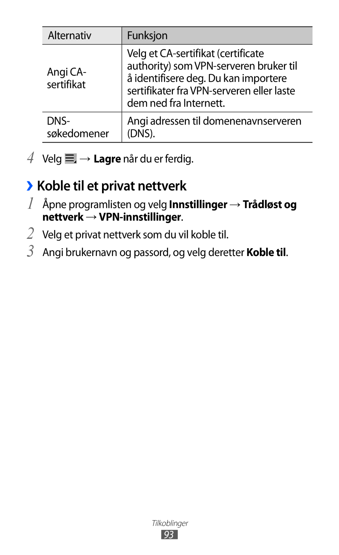 Samsung GT-P7320FKANEE, GT-P7320UWANEE manual ››Koble til et privat nettverk, Identifisere deg. Du kan importere, Sertifikat 