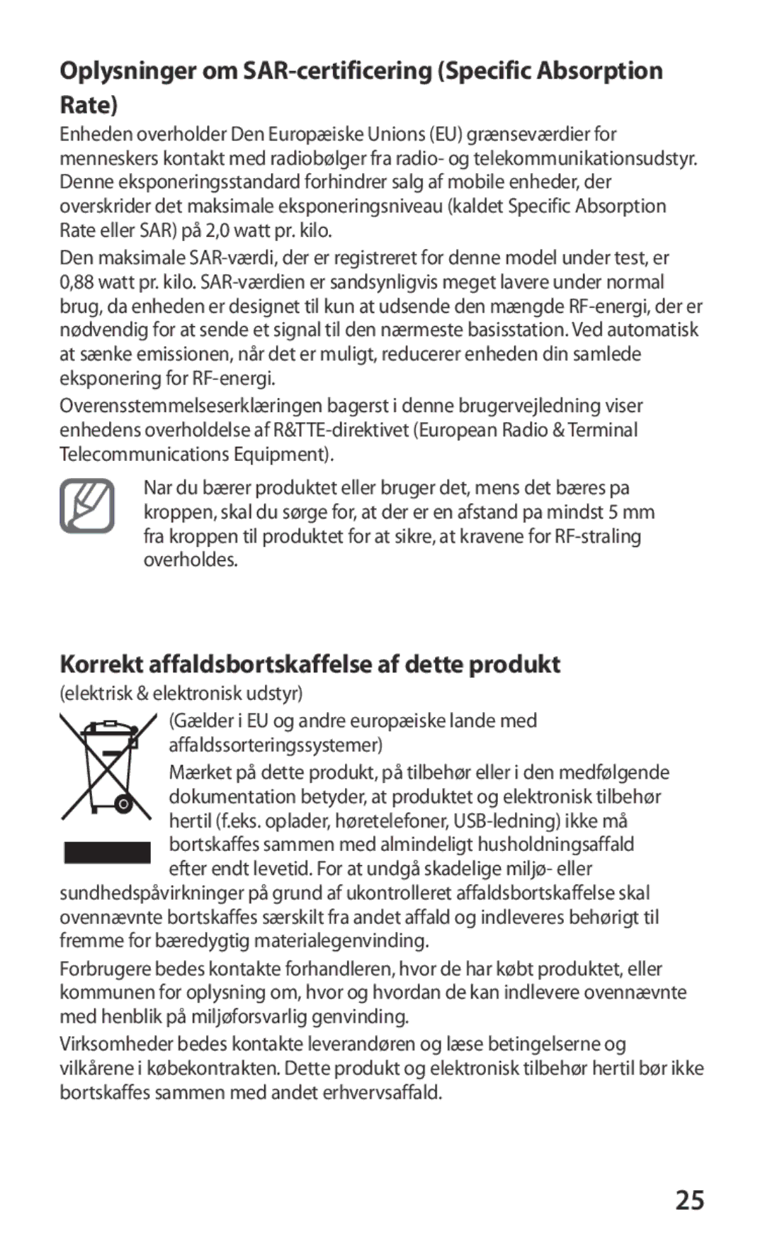 Samsung GT-P7320FKANEE, GT-P7320UWANEE, GT-P7320UWATSF manual Oplysninger om SAR-certificering Specific Absorption Rate 