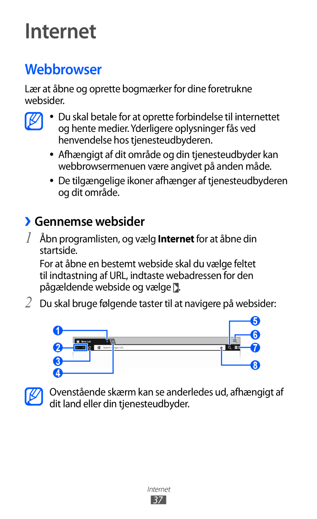 Samsung GT-P7320FKANEE, GT-P7320UWANEE, GT-P7320UWATSF, GT-P7320UWAELS manual Internet, Webbrowser, ››Gennemse websider 