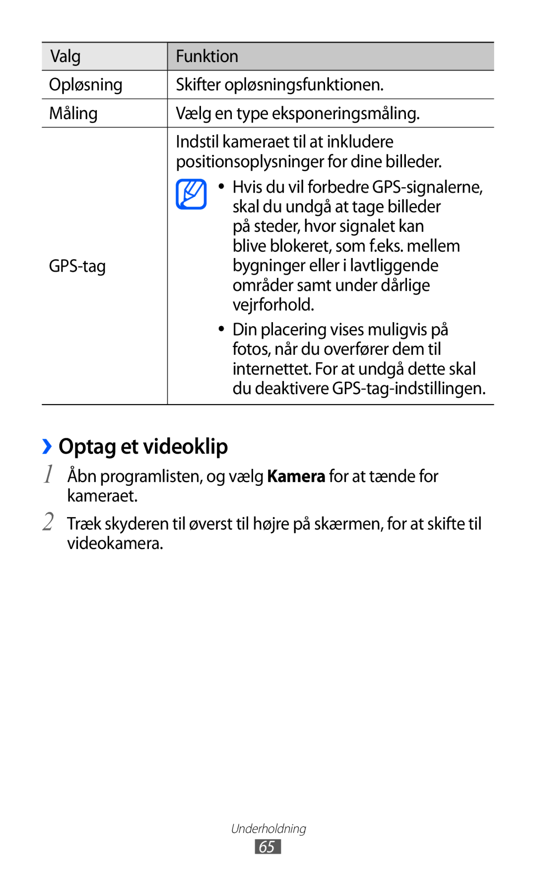 Samsung GT-P7320FKANEE, GT-P7320UWANEE ››Optag et videoklip, Skal du undgå at tage billeder, På steder, hvor signalet kan 