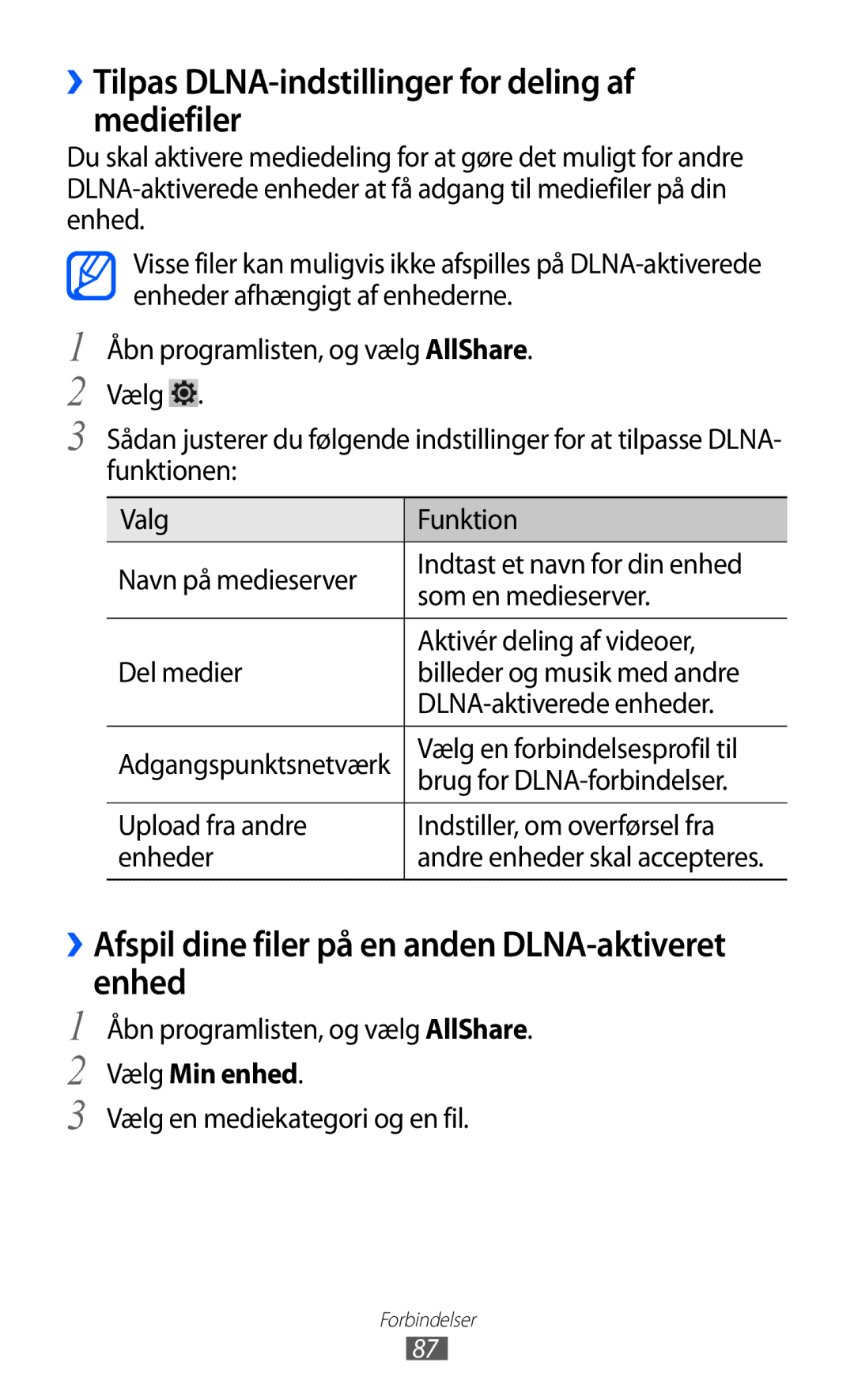 Samsung GT-P7320UWAELS, GT-P7320UWANEE, GT-P7320FKANEE ››Tilpas DLNA-indstillinger for deling af mediefiler, Vælg Min enhed 