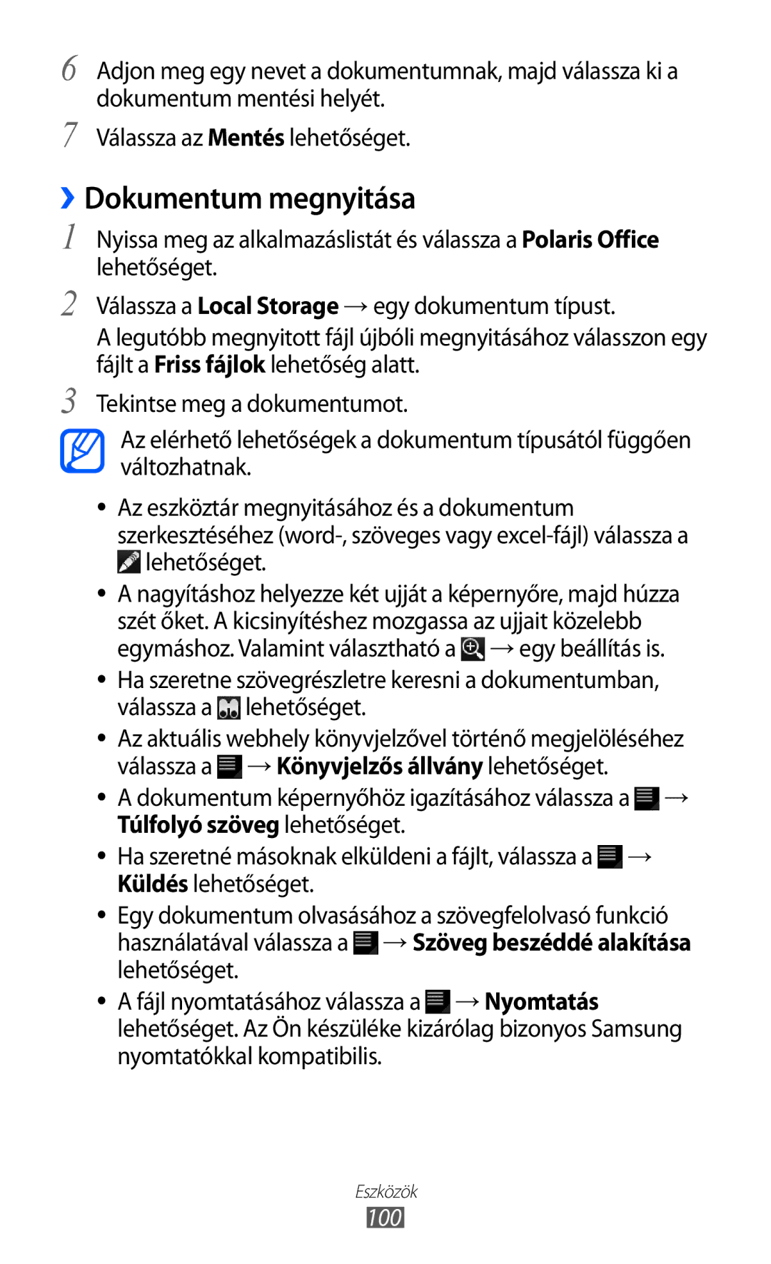 Samsung GT-P7320UWAPAN, GT-P7320FKATMH, GT-P7320FKAPAN, GT-P7320UWATMH manual ››Dokumentum megnyitása, 100 