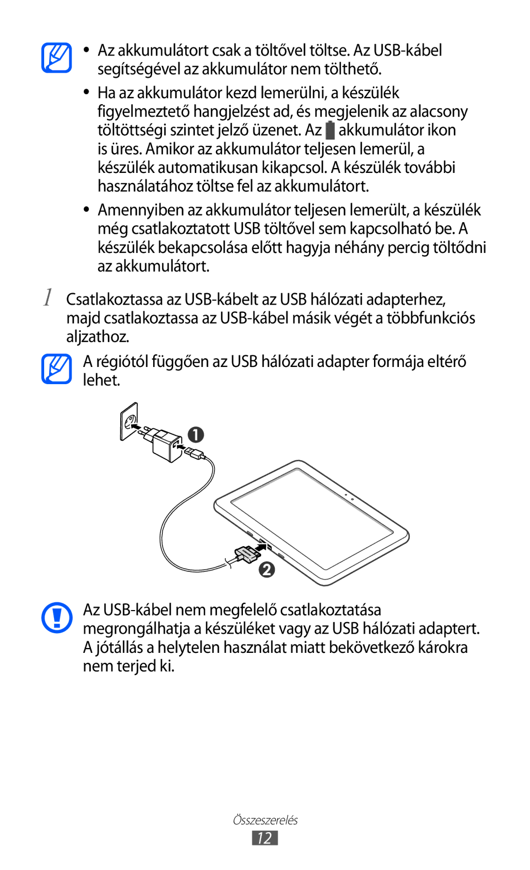 Samsung GT-P7320UWAPAN, GT-P7320FKATMH, GT-P7320FKAPAN, GT-P7320UWATMH manual Összeszerelés 