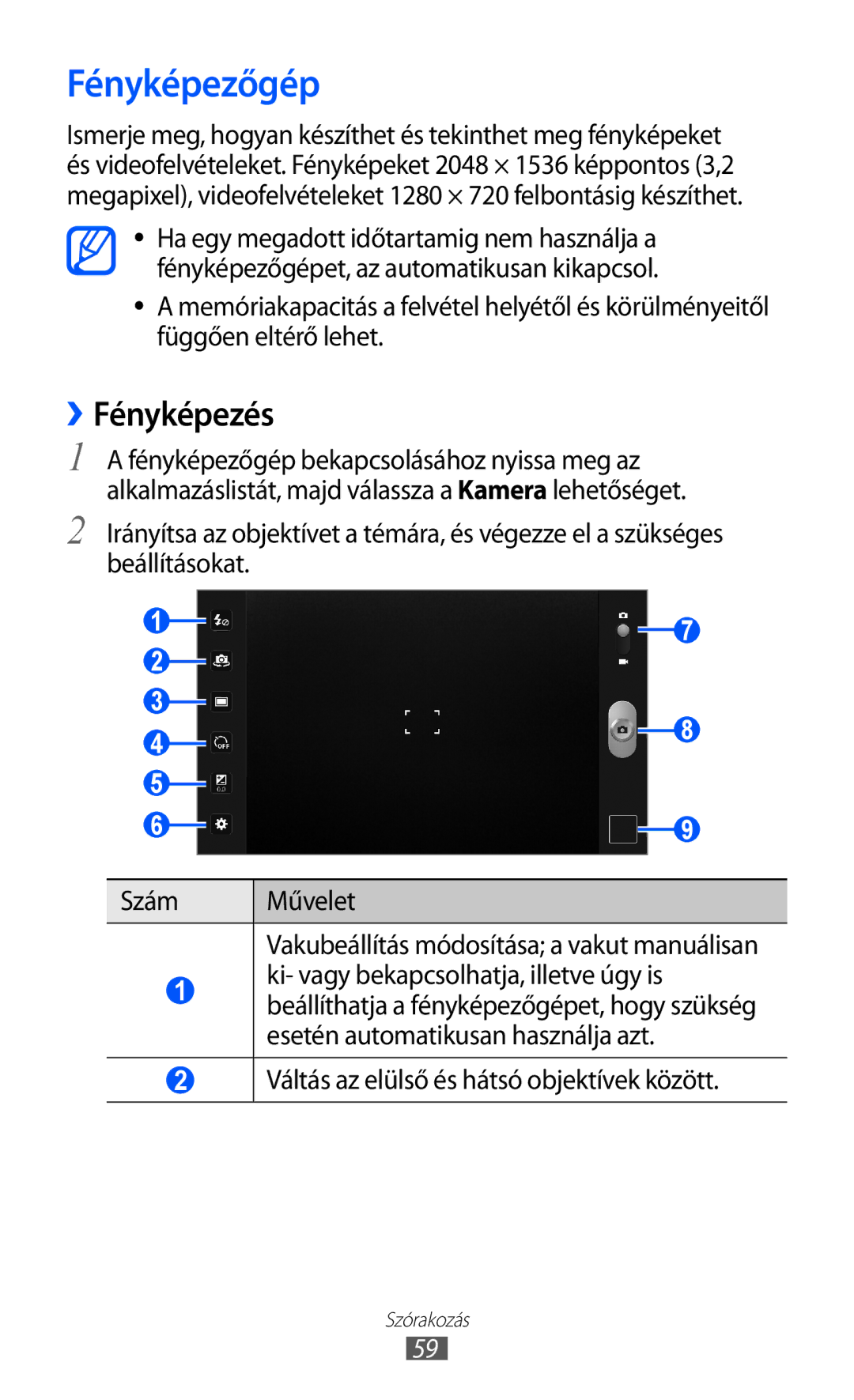 Samsung GT-P7320UWATMH, GT-P7320UWAPAN manual Fényképezőgép, ››Fényképezés, Váltás az elülső és hátsó objektívek között 