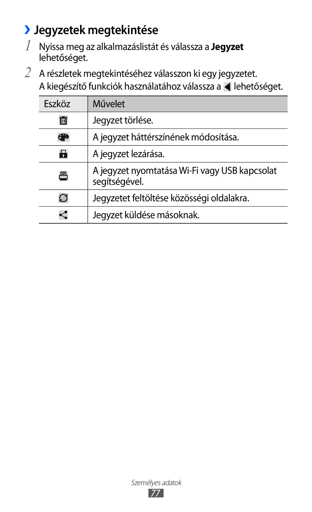 Samsung GT-P7320FKATMH, GT-P7320UWAPAN ››Jegyzetek megtekintése, Segítségével, Jegyzetet feltöltése közösségi oldalakra 