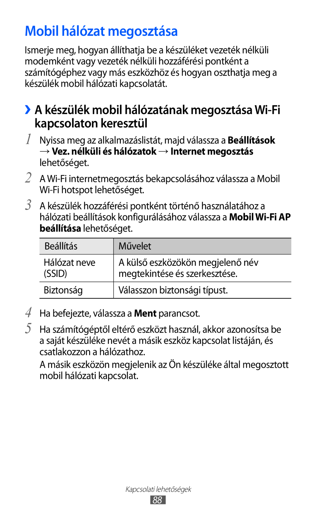 Samsung GT-P7320UWAPAN, GT-P7320FKATMH, GT-P7320FKAPAN manual Mobil hálózat megosztása, Megtekintése és szerkesztése 