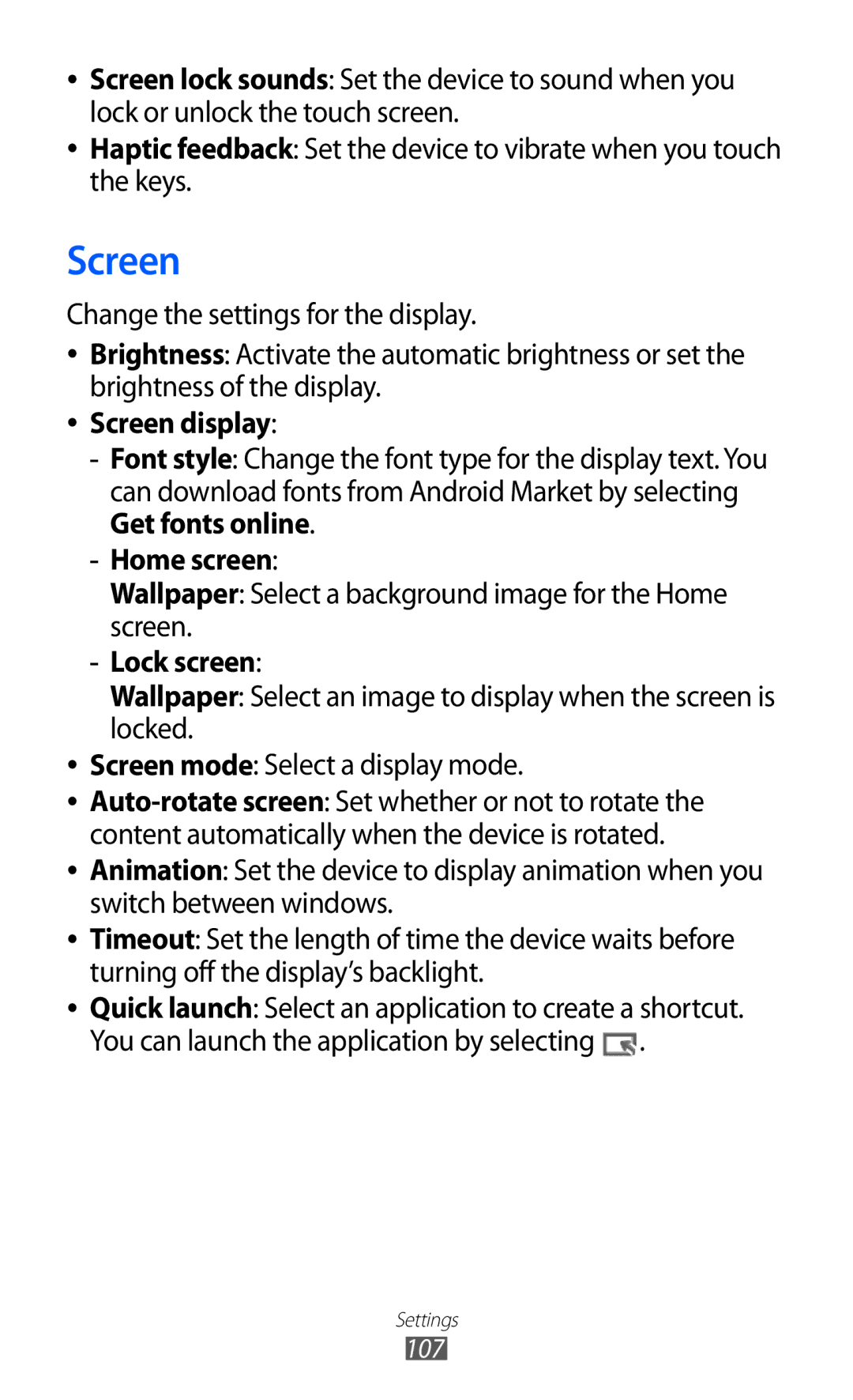 Samsung GT-P7320FKACRO manual Screen display, Wallpaper Select a background image for the Home screen, Lock screen 