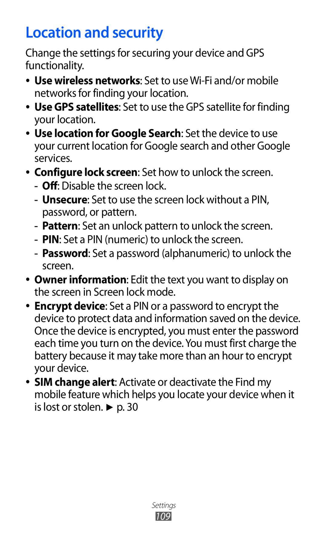 Samsung GT-P7320UWAPOL, GT-P7320UWAVD2, GT-P7320FKAOPT, GT-P7320FKATMN, GT-P7320UWADTM, GT-P7320UWACOV Location and security 