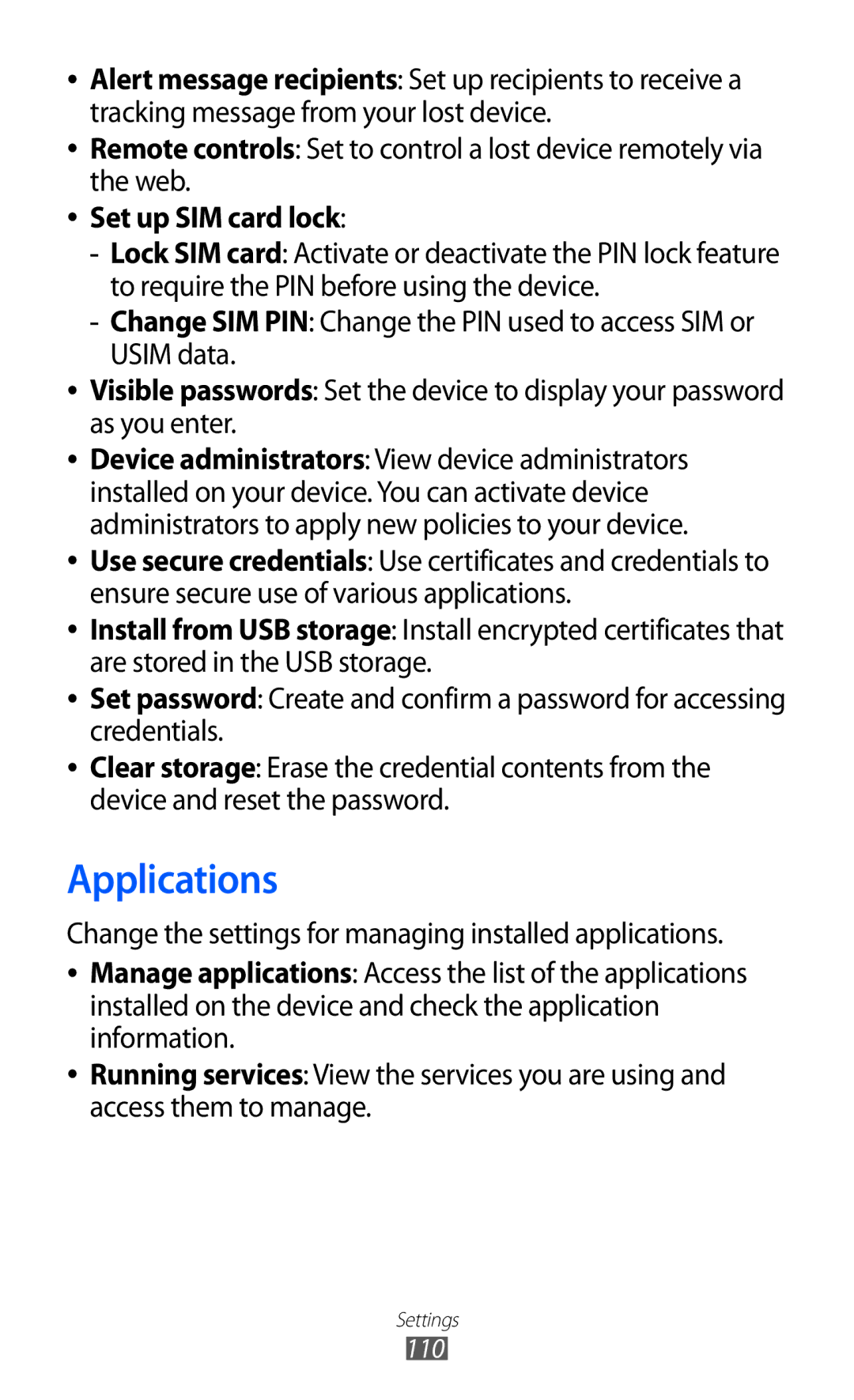 Samsung GT-P7320UWANEE, GT-P7320UWAVD2, GT-P7320FKAOPT, GT-P7320FKATMN manual Applications, Set up SIM card lock, As you enter 