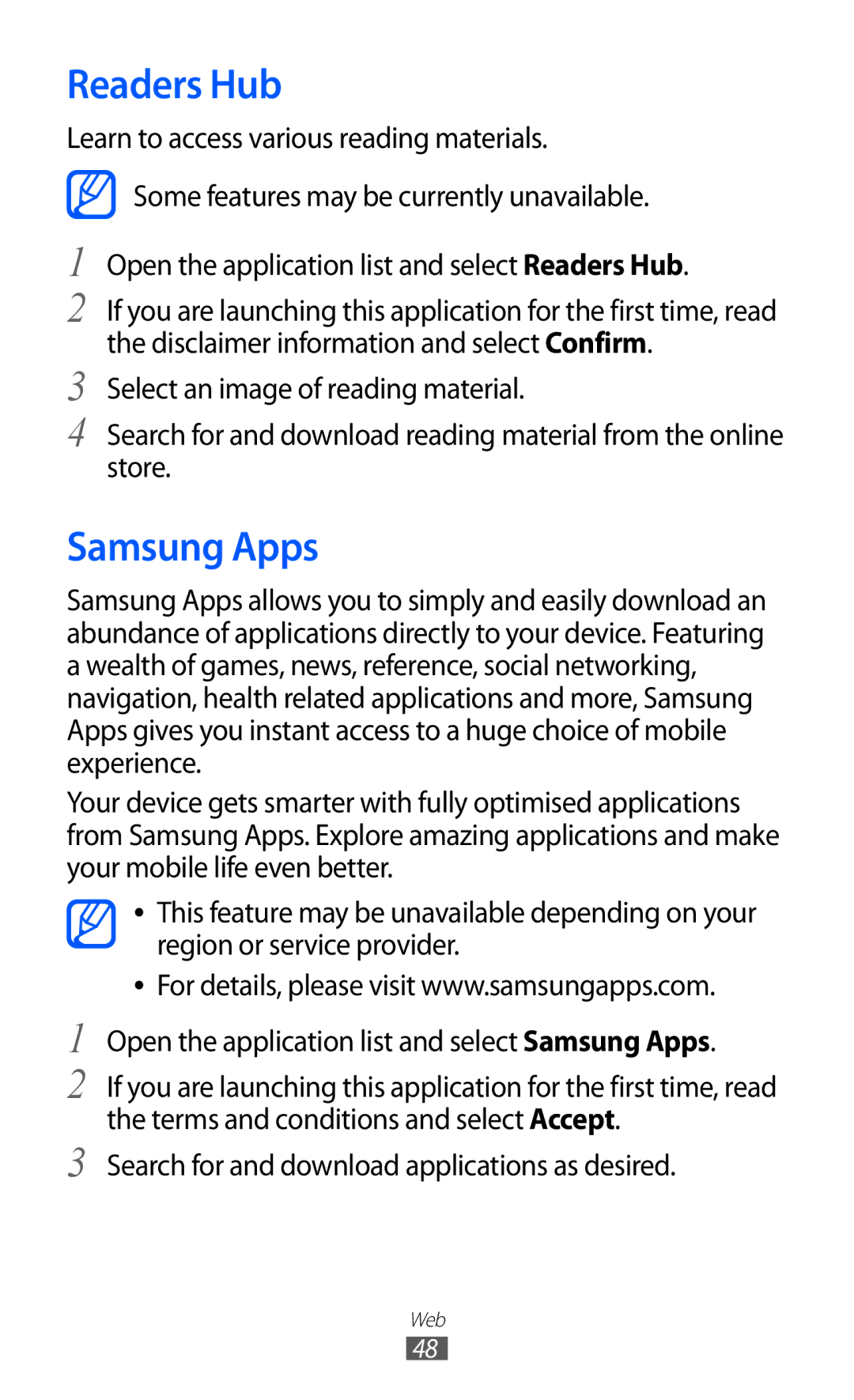 Samsung GT-P7320UWAVD2, GT-P7320FKAOPT, GT-P7320FKATMN, GT-P7320UWADTM, GT-P7320UWACOV manual Readers Hub, Samsung Apps 