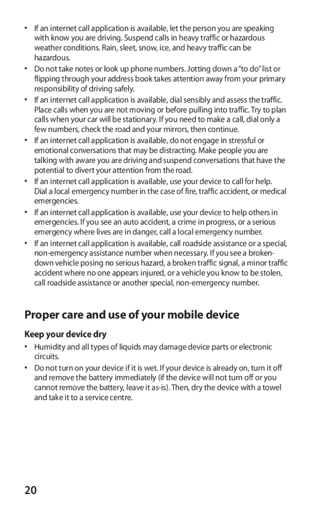 Samsung GT-P7320FKATMN, GT-P7320UWAVD2, GT-P7320FKAOPT manual Proper care and use of your mobile device, Keep your device dry 