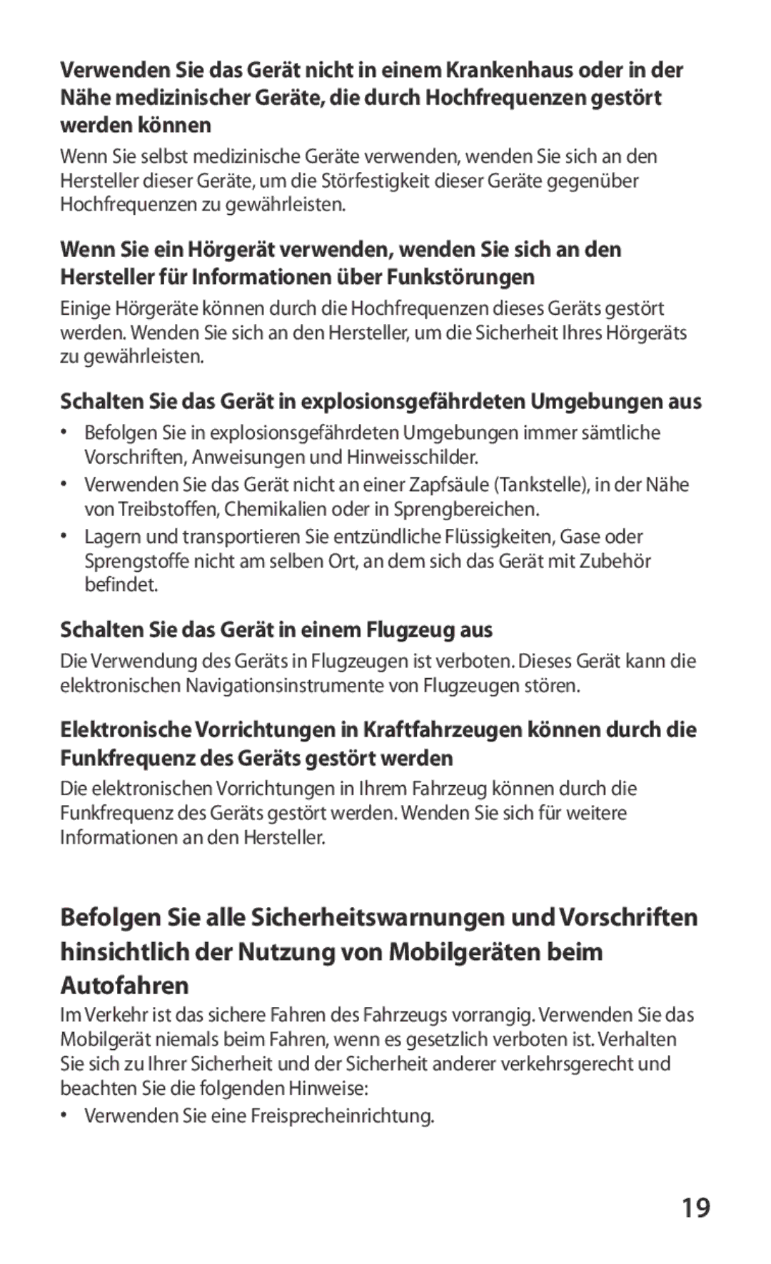 Samsung GT-P7320UWACOV manual Schalten Sie das Gerät in einem Flugzeug aus, Verwenden Sie eine Freisprecheinrichtung 