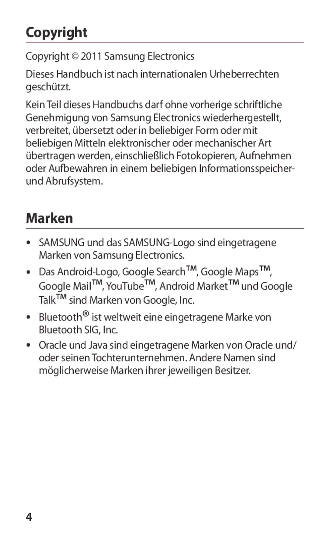 Samsung GT-P7320UWACOV, GT-P7320UWAVD2, GT-P7320FKAOPT, GT-P7320FKATMN, GT-P7320UWADTM manual Copyright, Marken 