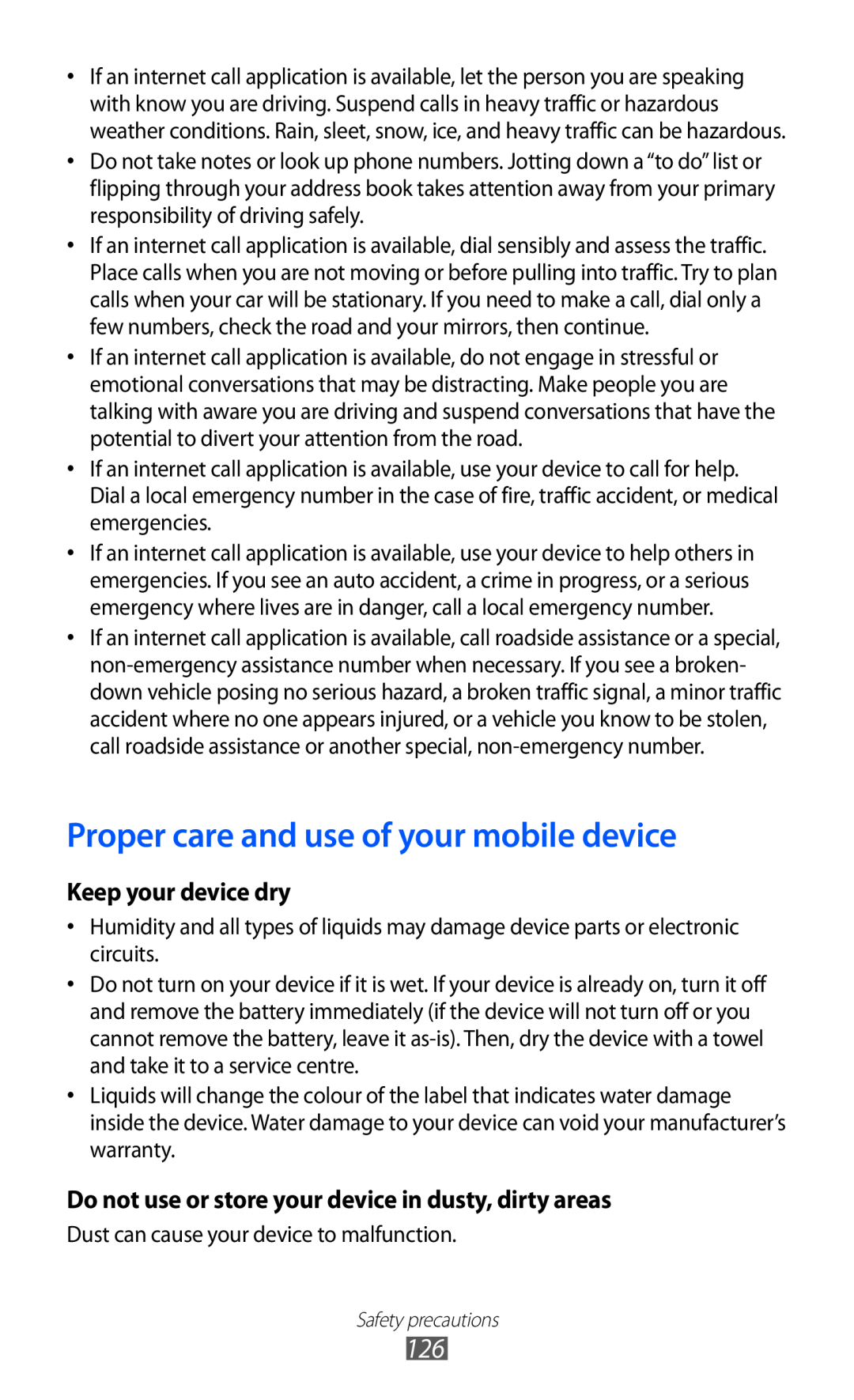 Samsung GT-P7320FKAFTM, GT-P7320UWAVD2, GT-P7320FKAOPT manual Proper care and use of your mobile device, Keep your device dry 