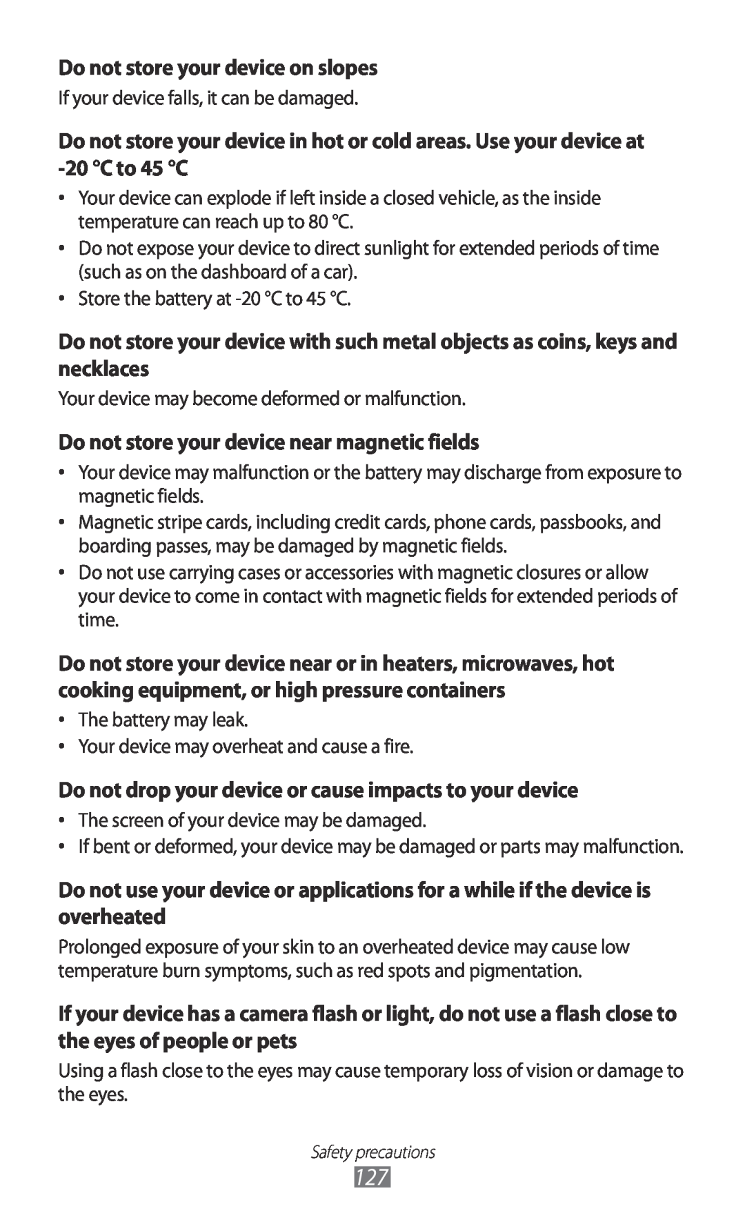 Samsung GT-P7320FKATCL, GT-P7320UWAVD2 Do not store your device on slopes, Do not store your device near magnetic fields 