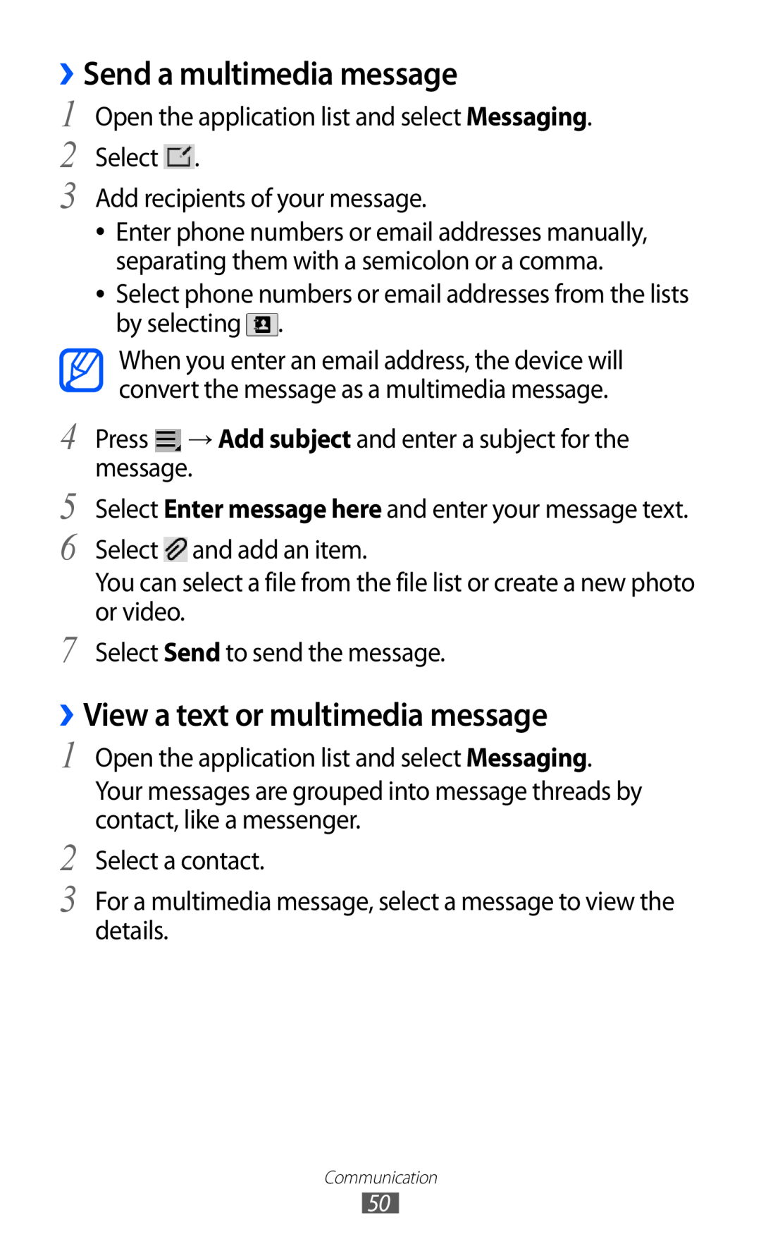 Samsung GT-P7320FKATMN, GT-P7320UWAVD2, GT-P7320FKAOPT ››Send a multimedia message, ››View a text or multimedia message 