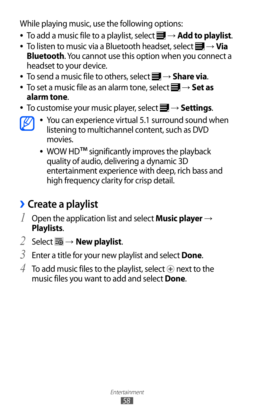 Samsung GT-P7320UWAOMN, GT-P7320UWAVD2, GT-P7320FKAOPT manual Create a playlist, alarm tone, Playlists, Select → New playlist 