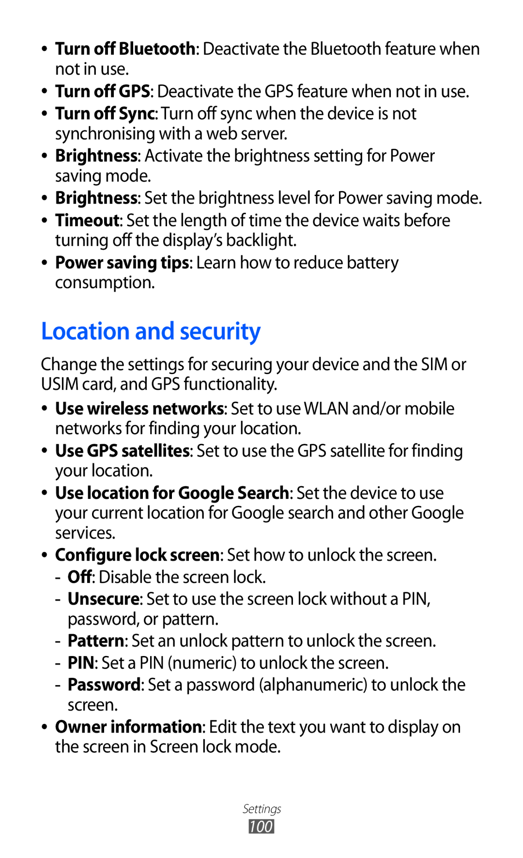 Samsung GT-P7500 user manual Location and security 