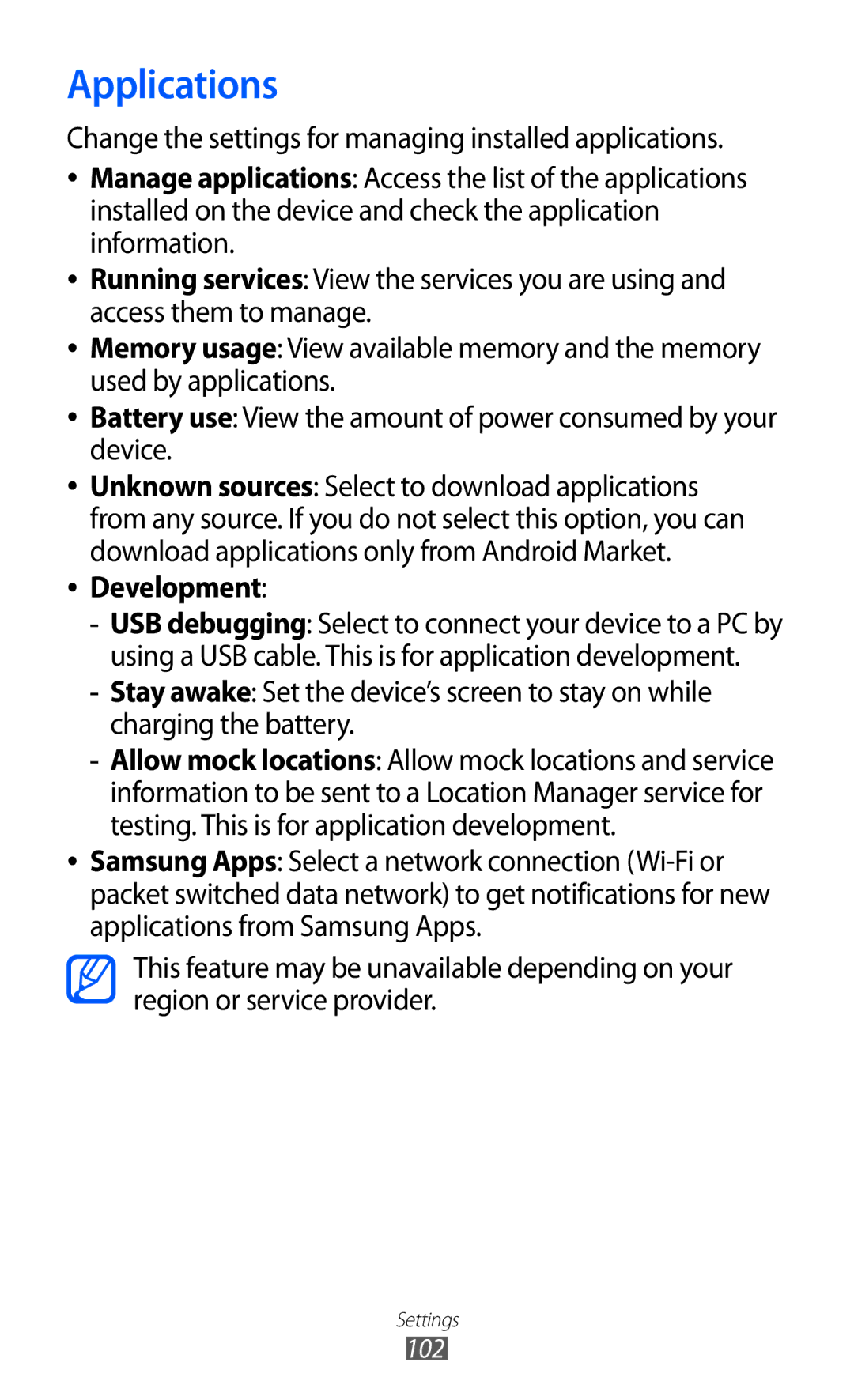 Samsung GT-P7500 user manual Applications, Development 