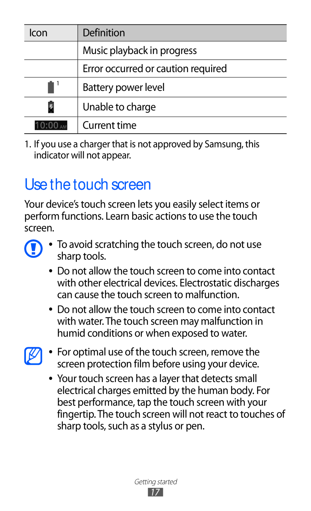 Samsung GT-P7500 user manual Use the touch screen 