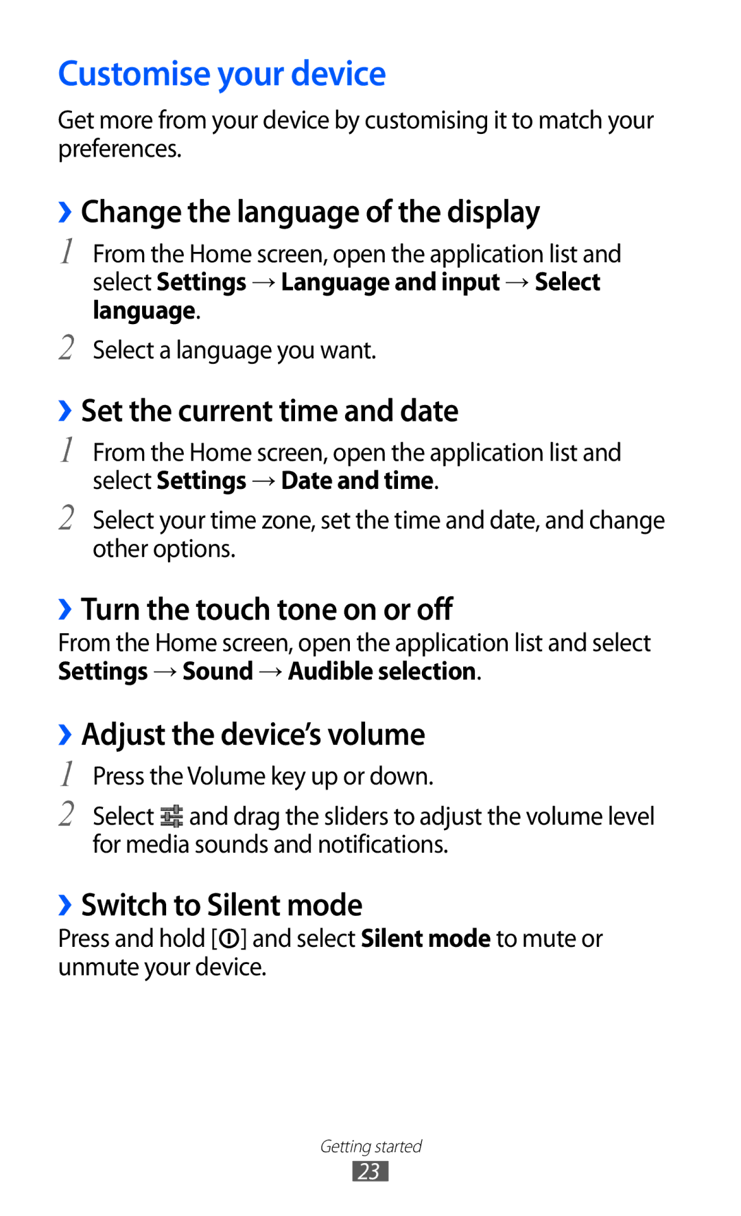 Samsung GT-P7500 user manual Customise your device 